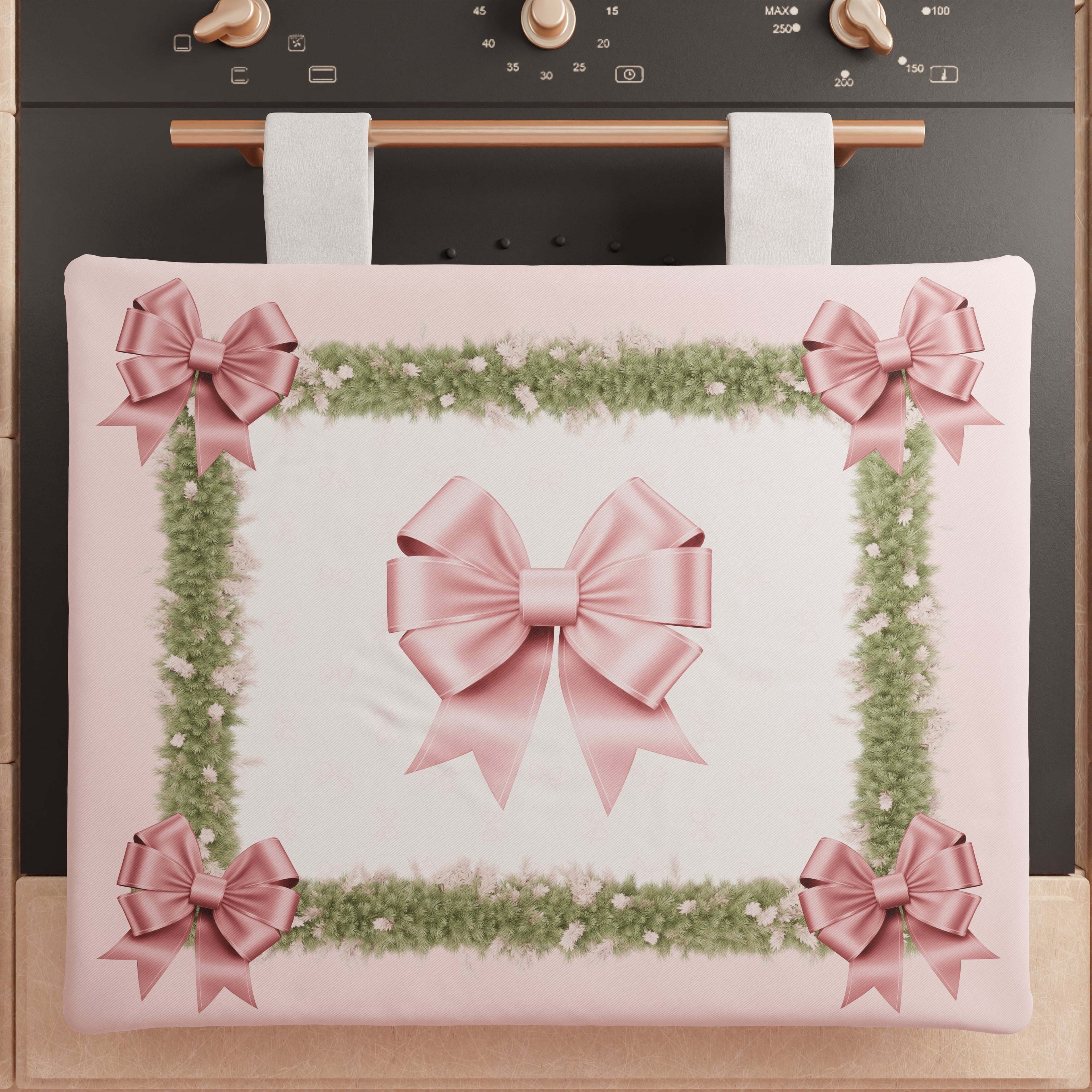 Copriforno Natalizio per Cucina in Stampa Digitale Fiocco Rosa Piume