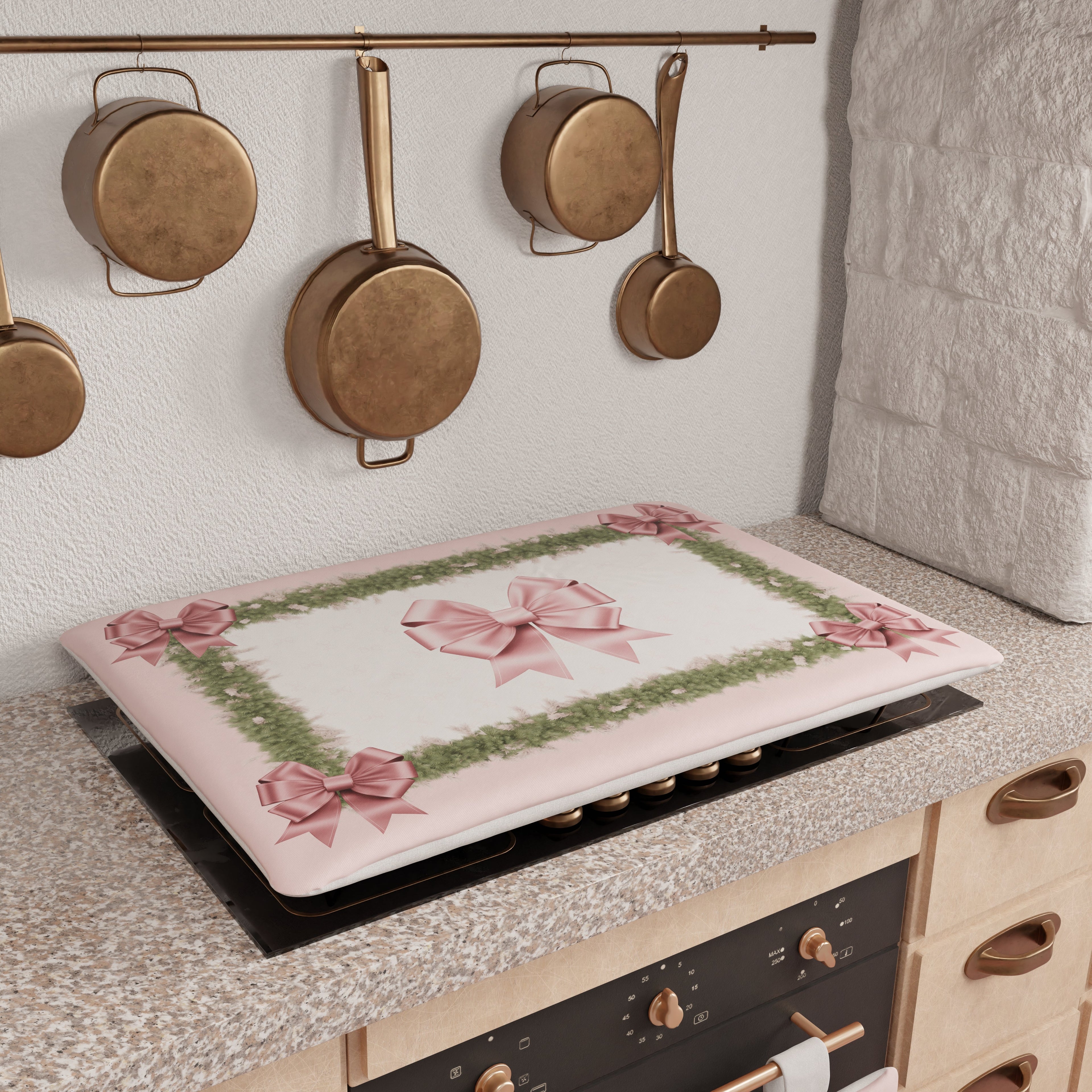 Coprifornello Natalizio Coprifuochi Cucina in Stampa Digitale Fiocco Rosa Piume