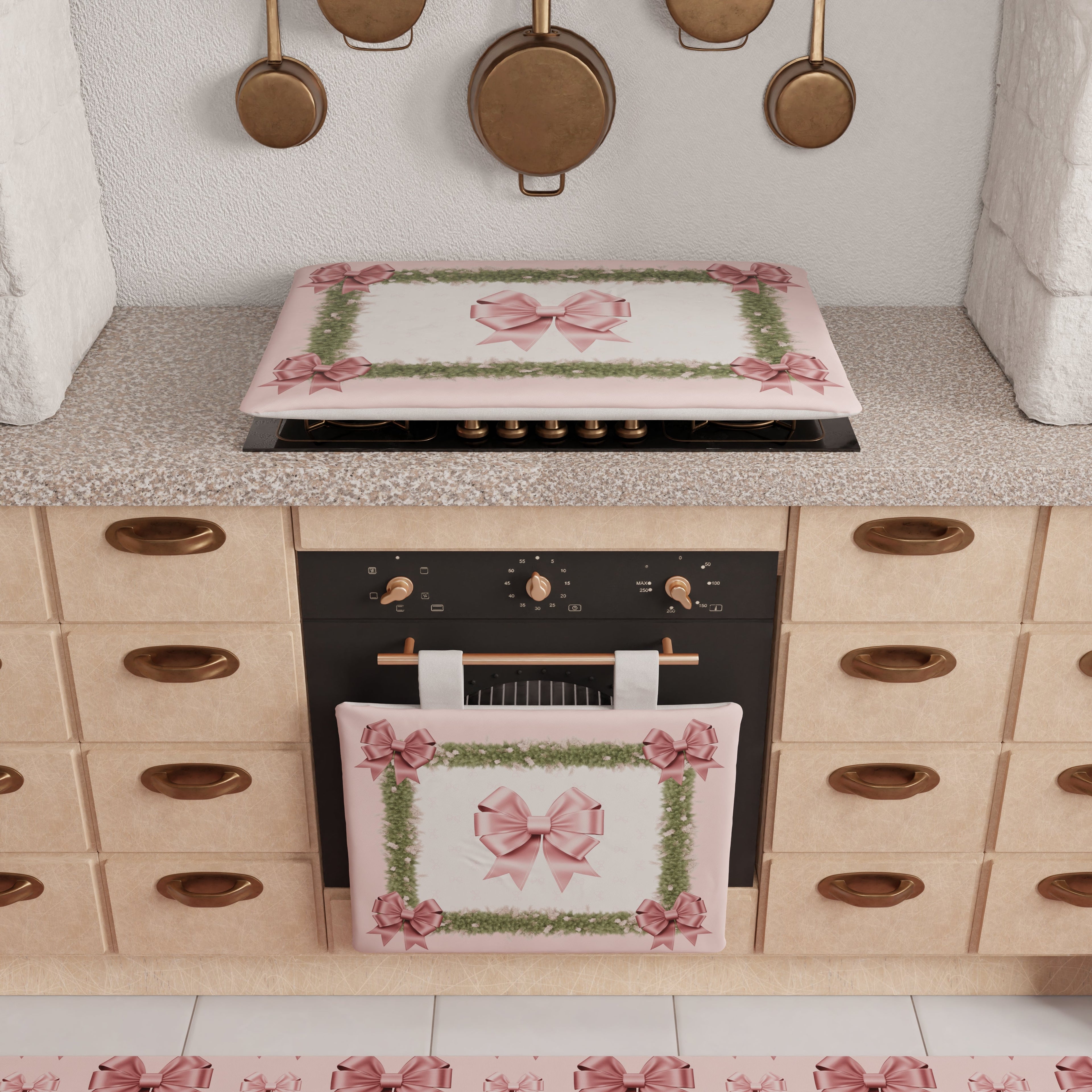Coprifornello Natalizio Coprifuochi Cucina in Stampa Digitale Fiocco Rosa Piume