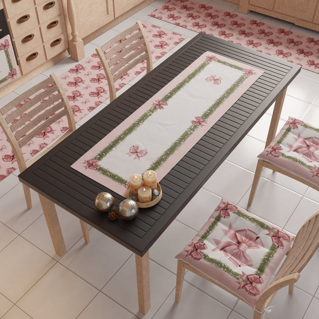 Runner Natalizi ,Runner Tavola Natalizio, Tovaglia Runner Natalizia, Runner Cucina Fiocco Rosa Piume