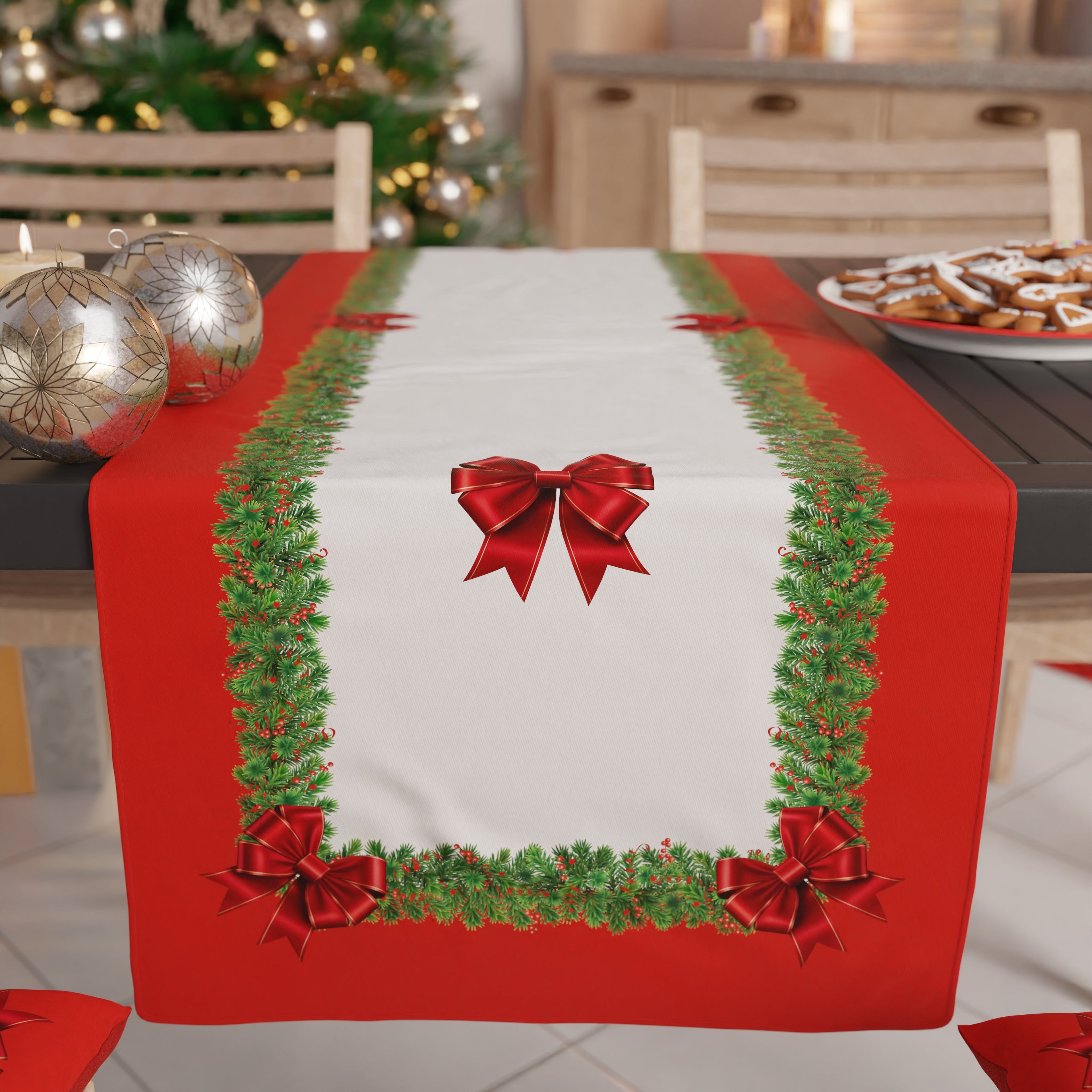 Runner Natalizi, Runner Tavola Natalizio, Tovaglia Runner Natalizia, Runner Cucina Fiocco Rosso