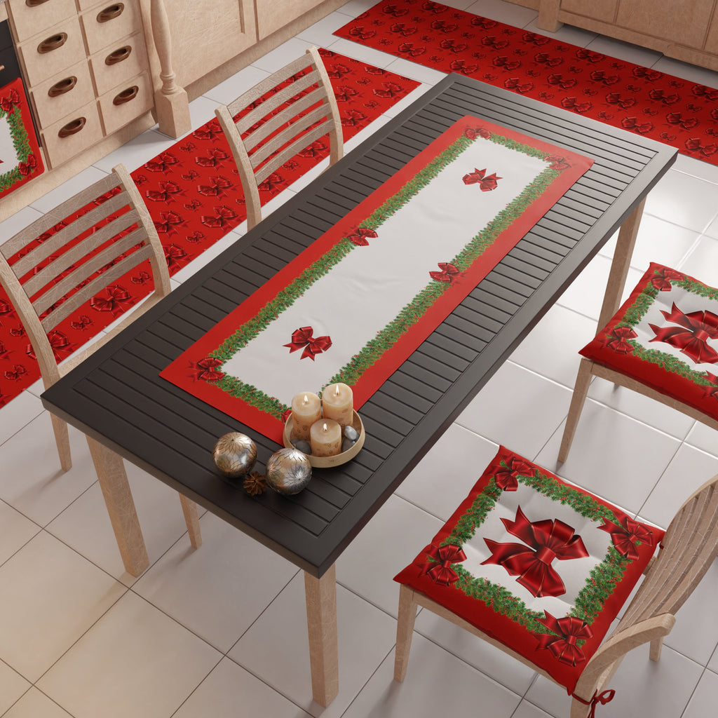 Runner Natalizi, Runner Tavola Natalizio, Tovaglia Runner Natalizia, Runner Cucina Fiocco Rosso