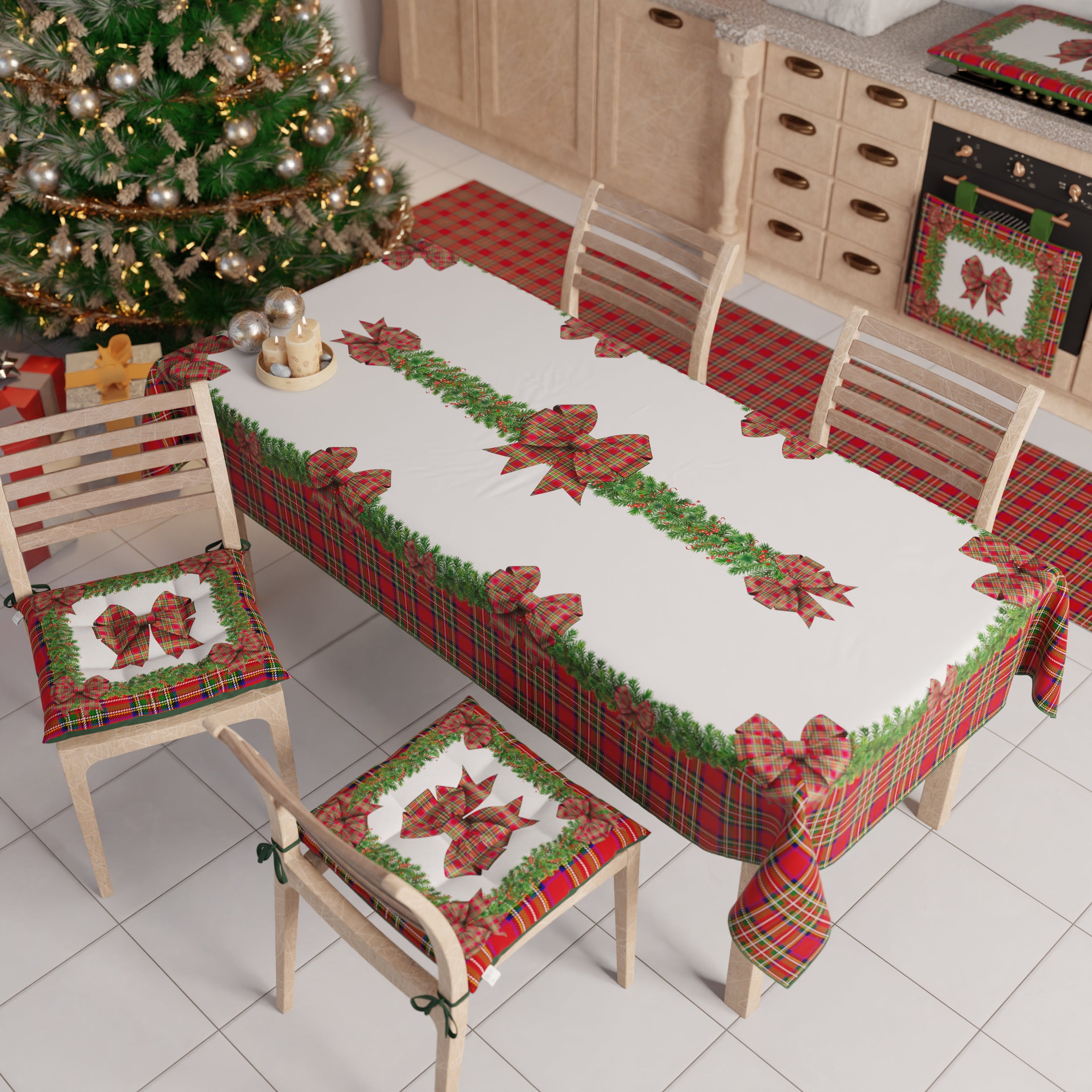 Cuscini per Sedie Natalizi Coprisedia Natalizi 6 Pezzi Fiocco Tartan, Fantasia Scozzese
