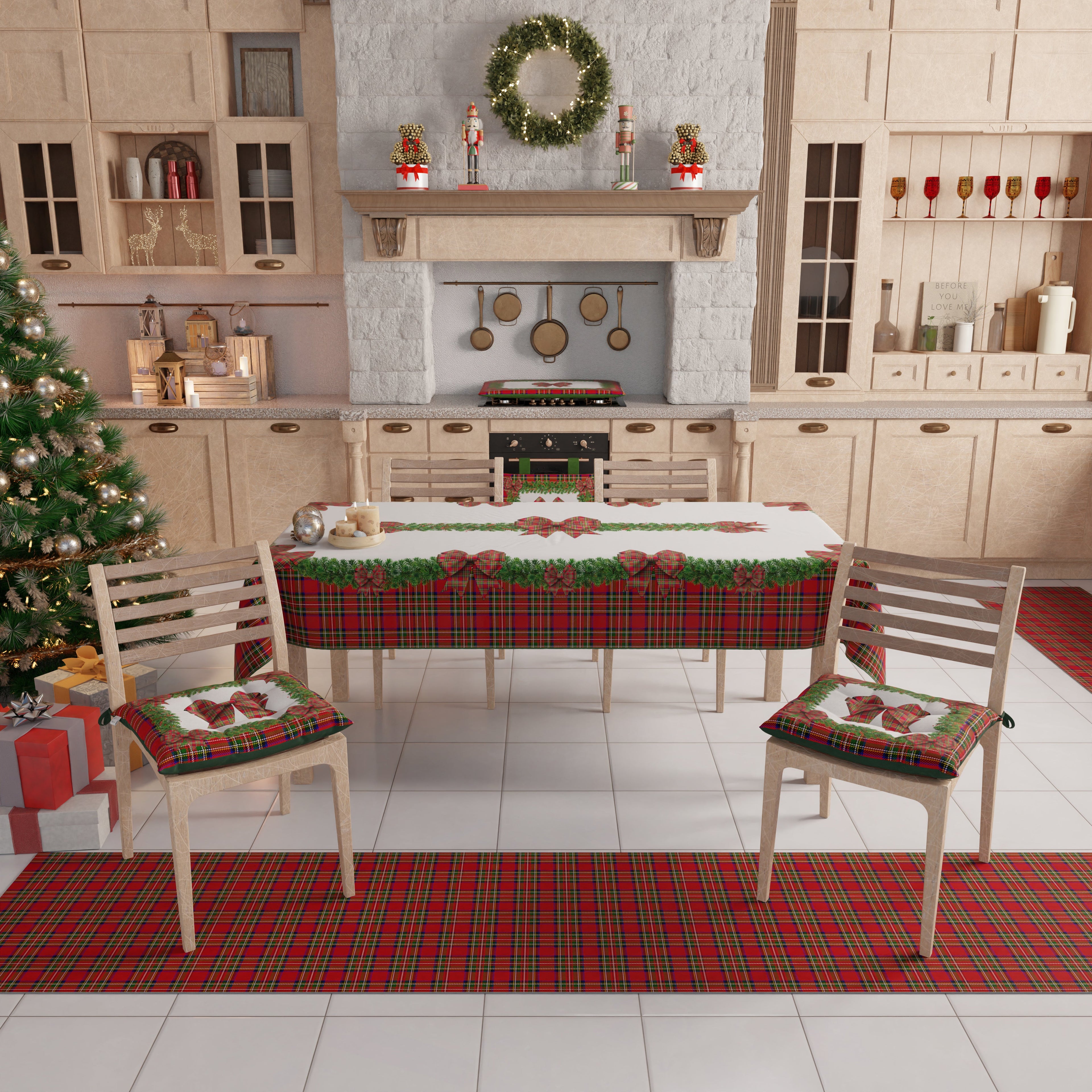 Cuscini per Sedie Natalizi Coprisedia Natalizi 6 Pezzi Fiocco Tartan, Fantasia Scozzese