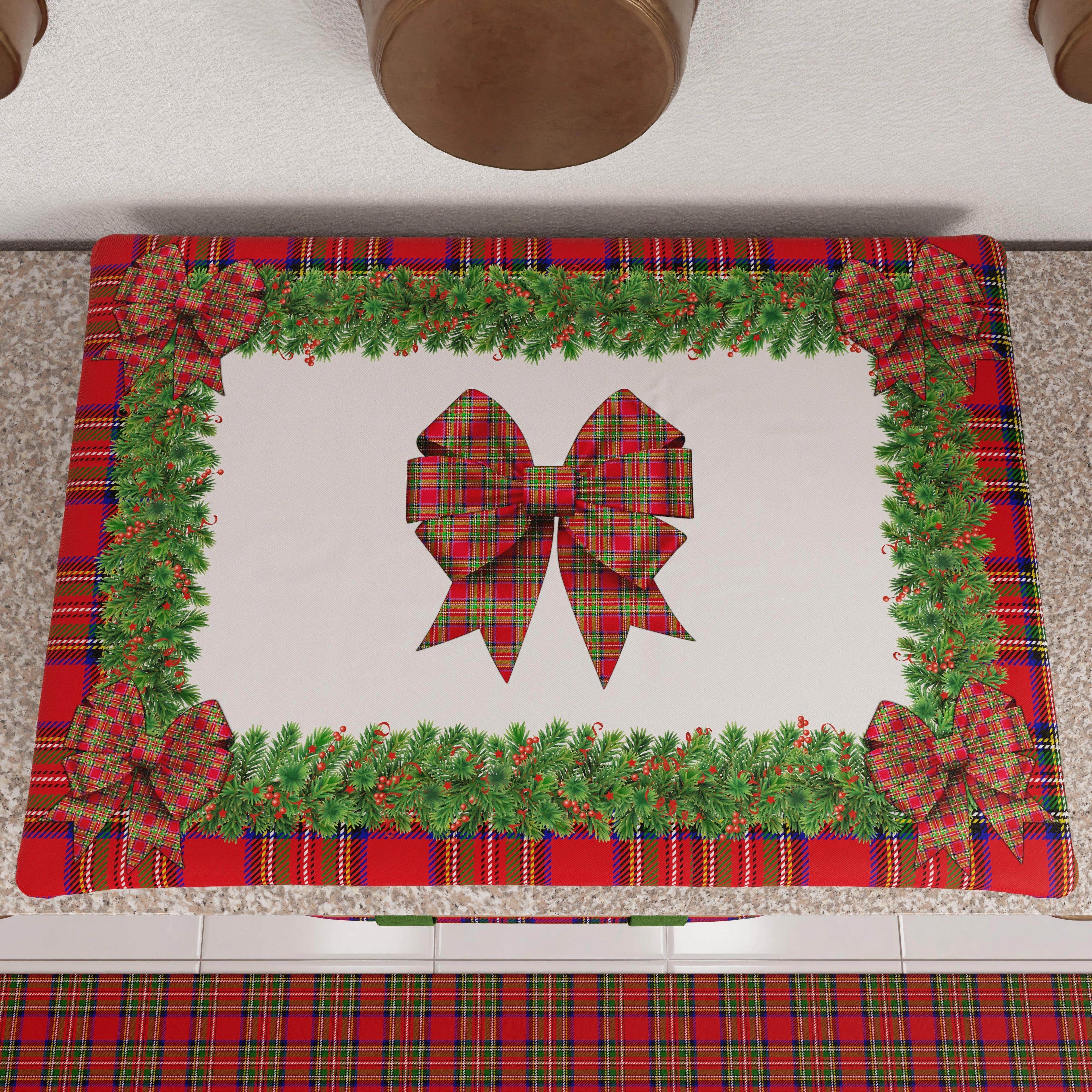 Coprifornello Natalizio Coprifuochi Cucina in Stampa Digitale Fiocco Tartan, Fantasia Scozzese