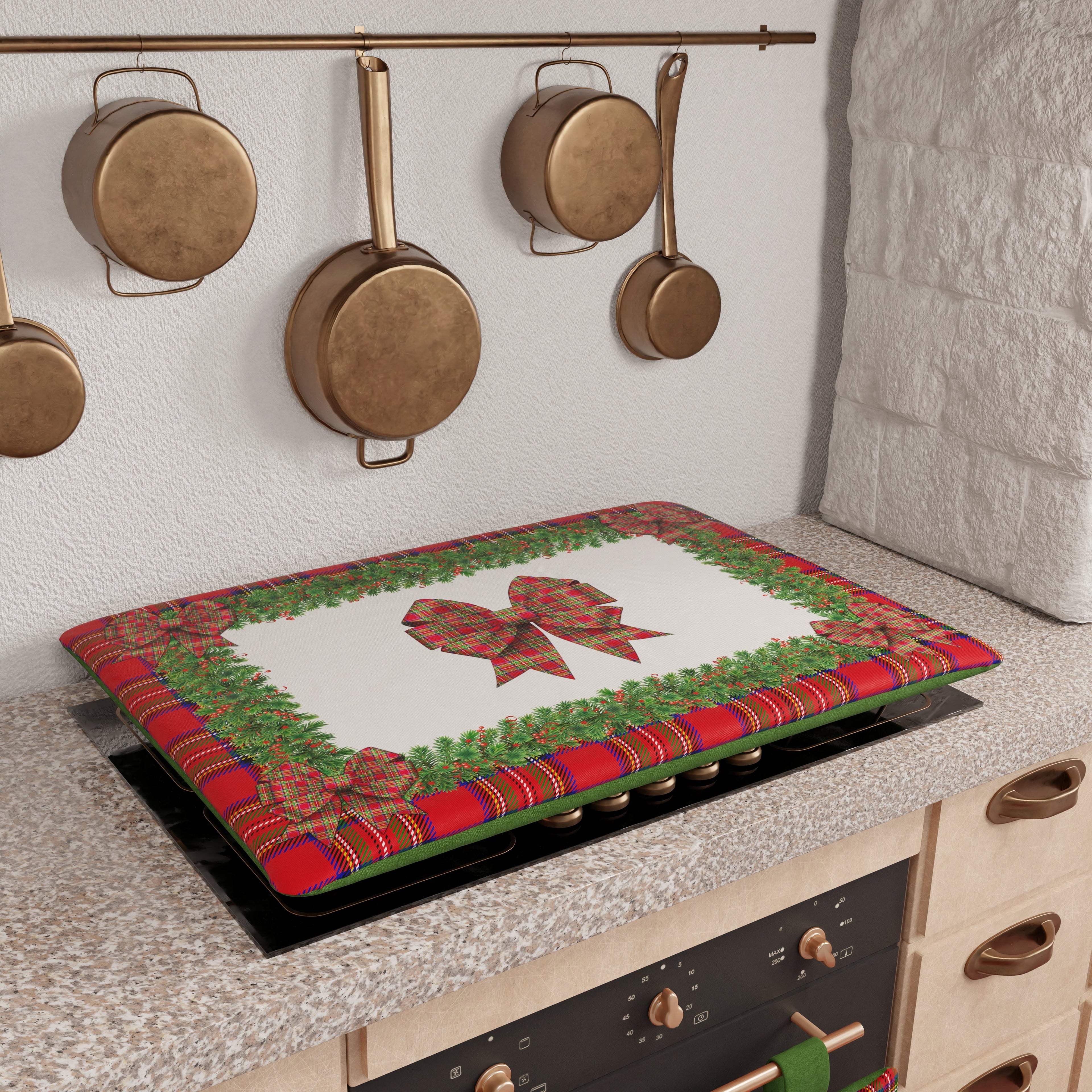 Coprifornello Natalizio Coprifuochi Cucina in Stampa Digitale Fiocco Tartan, Fantasia Scozzese