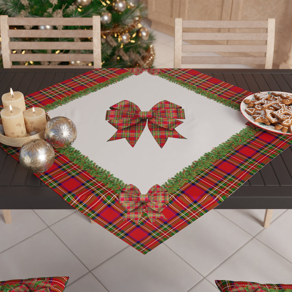 Centrotavola Natalizio per Cucina in Stampa Digitale Fiocco Tartan, Fantasia Scozzese
