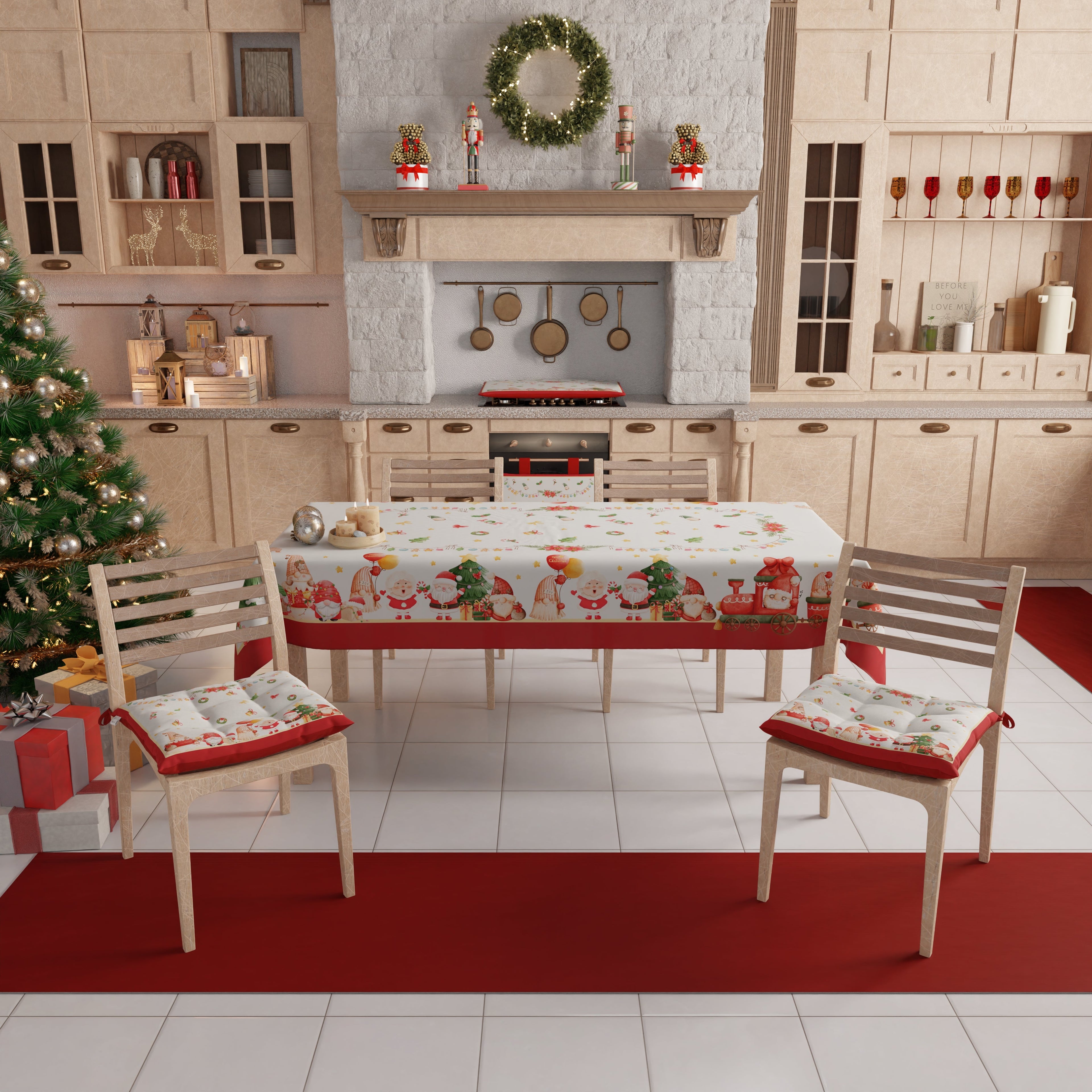 Tovaglia Natalizia, Tovaglia da tavola Antimacchia, Copritavolo da Cucina Gnomo