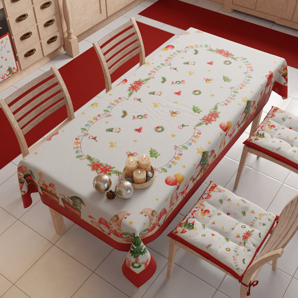 Tovaglia Natalizia, Tovaglia da tavola Antimacchia, Copritavolo da Cucina Gnomo