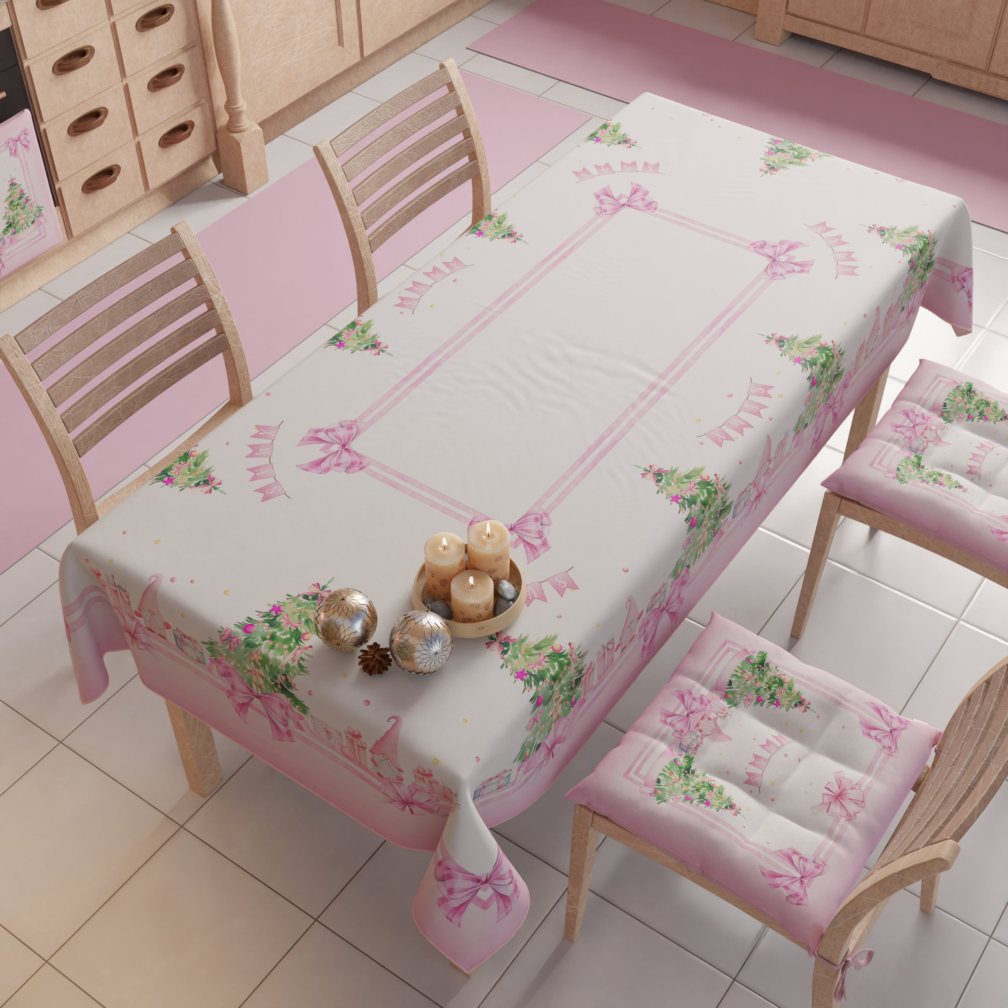 Tovaglia Natalizia, Tovaglia da tavola Antimacchia, Copritavolo da Cucina Gnomo Rosa