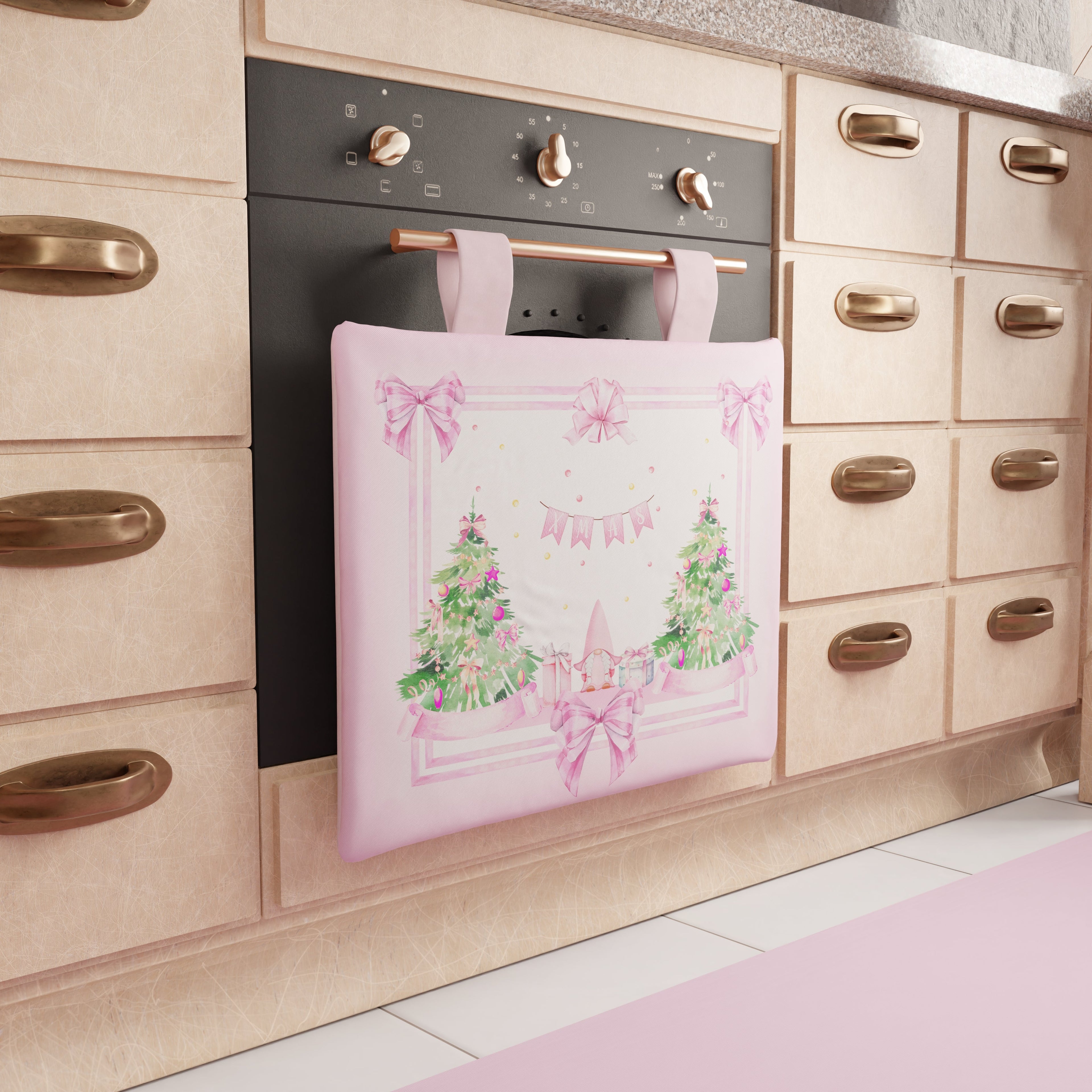 Copriforno Natalizio per Cucina in Stampa Digitale Gnomo Rosa