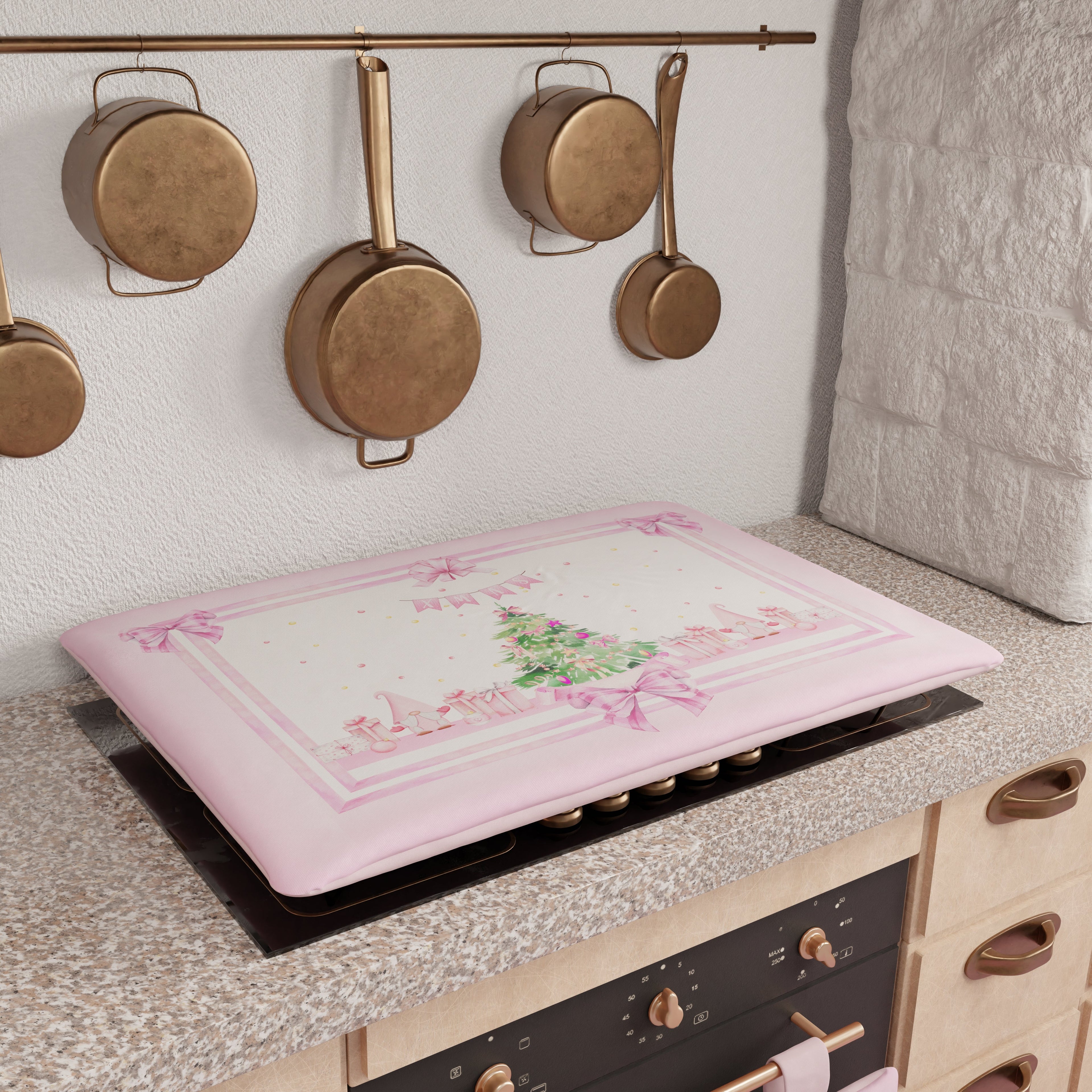 Coprifornello Natalizio Coprifuochi Cucina in Stampa Digitale Gnomo Rosa
