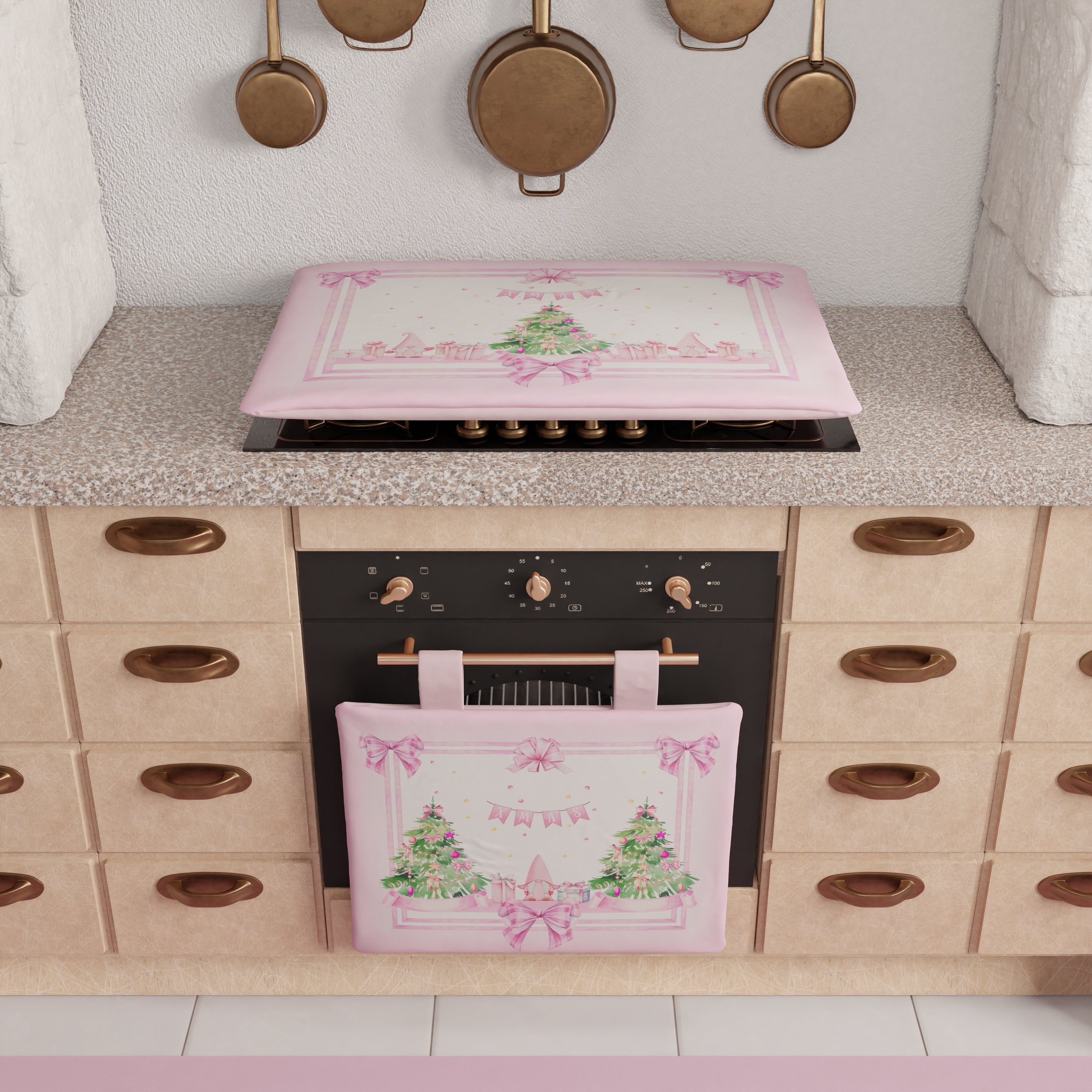 Coprifornello Natalizio Coprifuochi Cucina in Stampa Digitale Gnomo Rosa