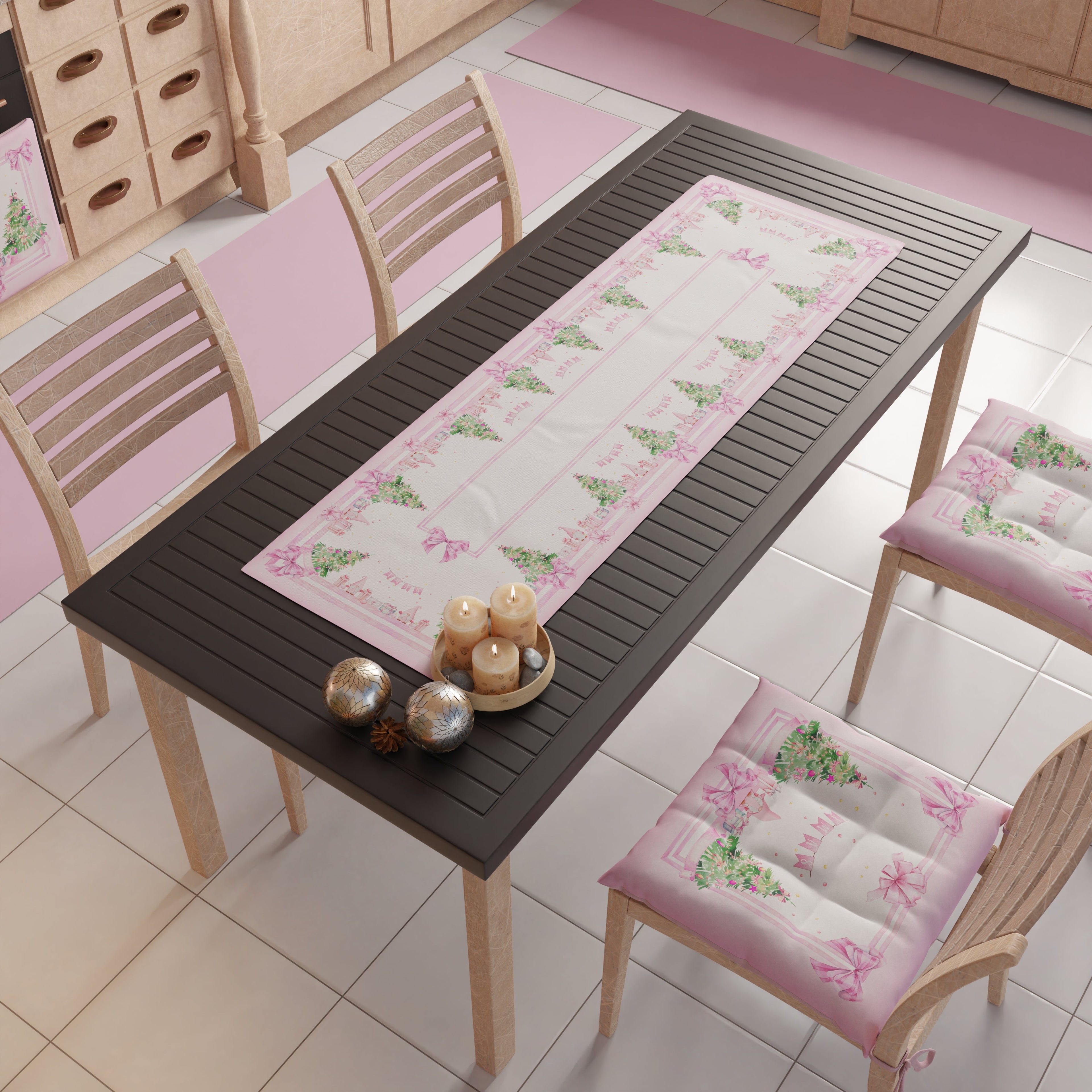 Runner Natalizi , Runner Tavola Natalizio, Tovaglia Runner Natalizia, Runner Cucina Gnomo Rosa