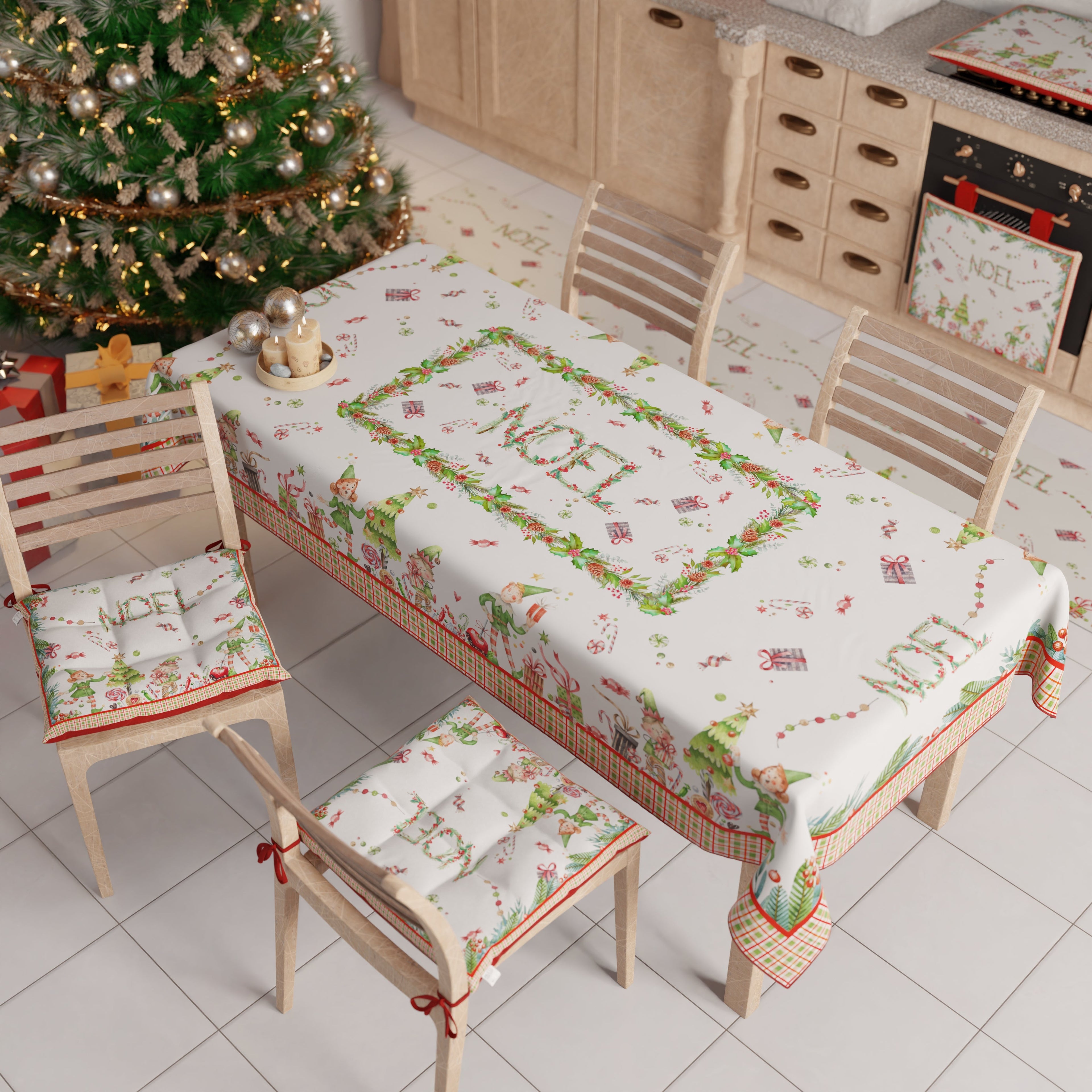 Tovaglia Natalizia, Tovaglia da tavola Antimacchia, Copritavolo da Cucina Noel