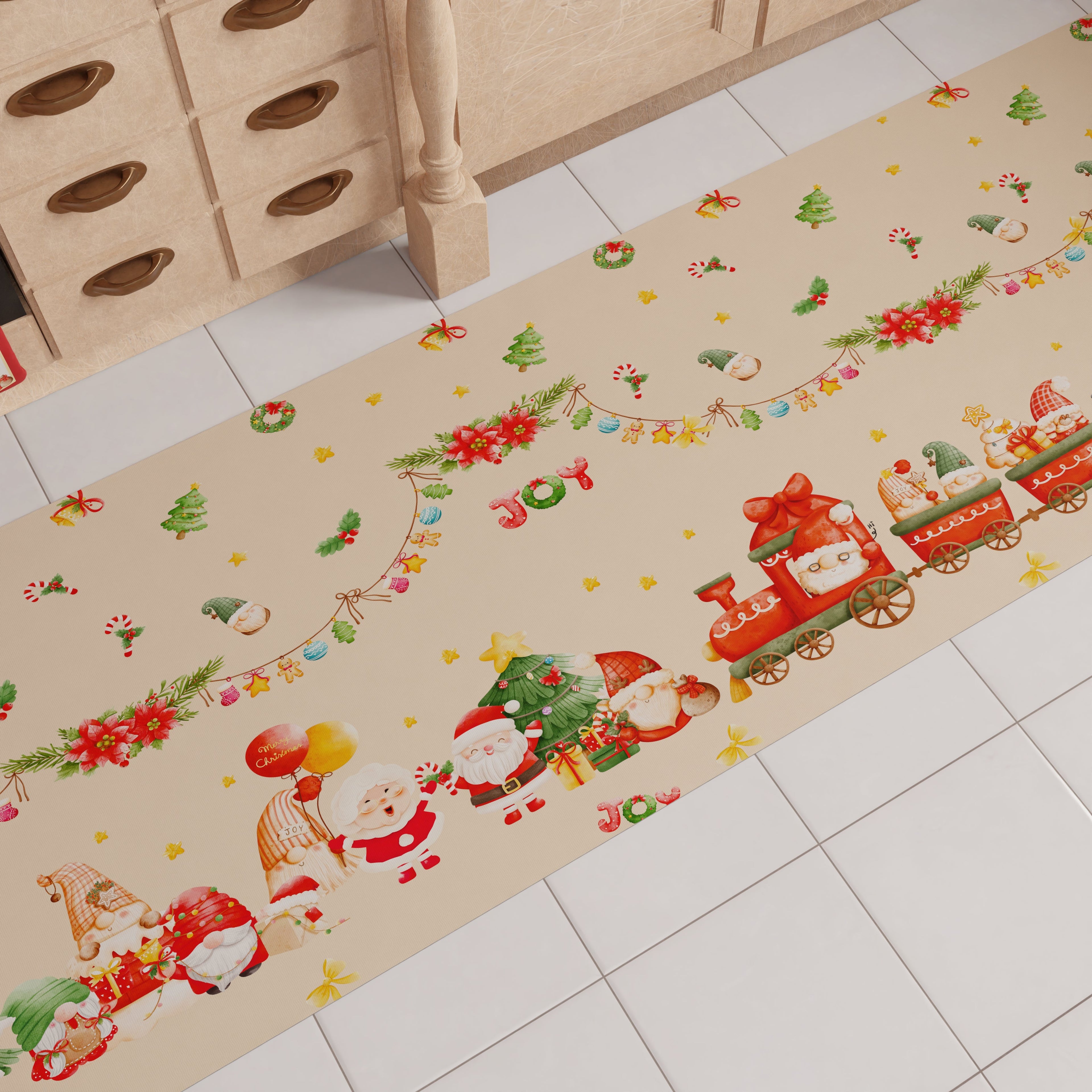 Tappeto Cucina Natalizio Antiscivolo Passatoia Natalizia Cucina lavabile, Gnomo