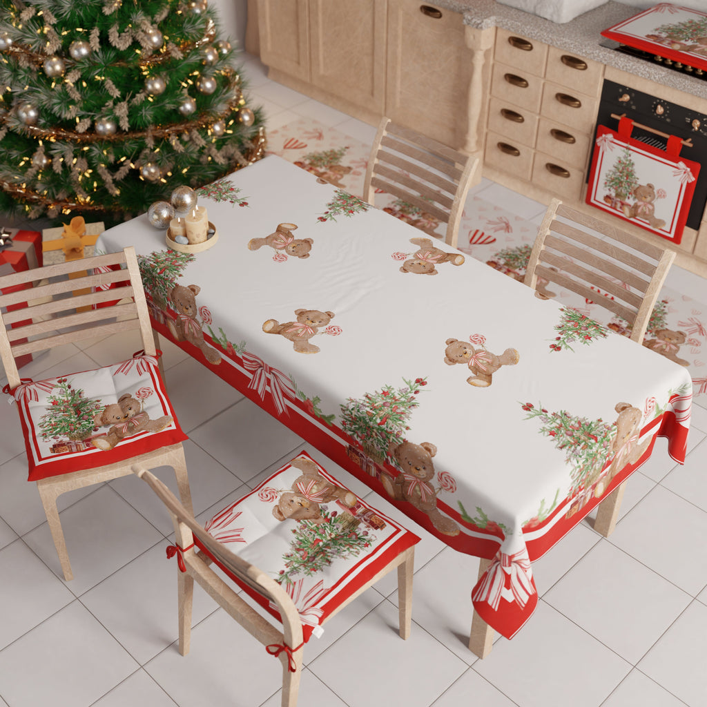 Tovaglia Natalizia, Tovaglia da tavola Antimacchia, Copritavolo da Cucina Orsetto