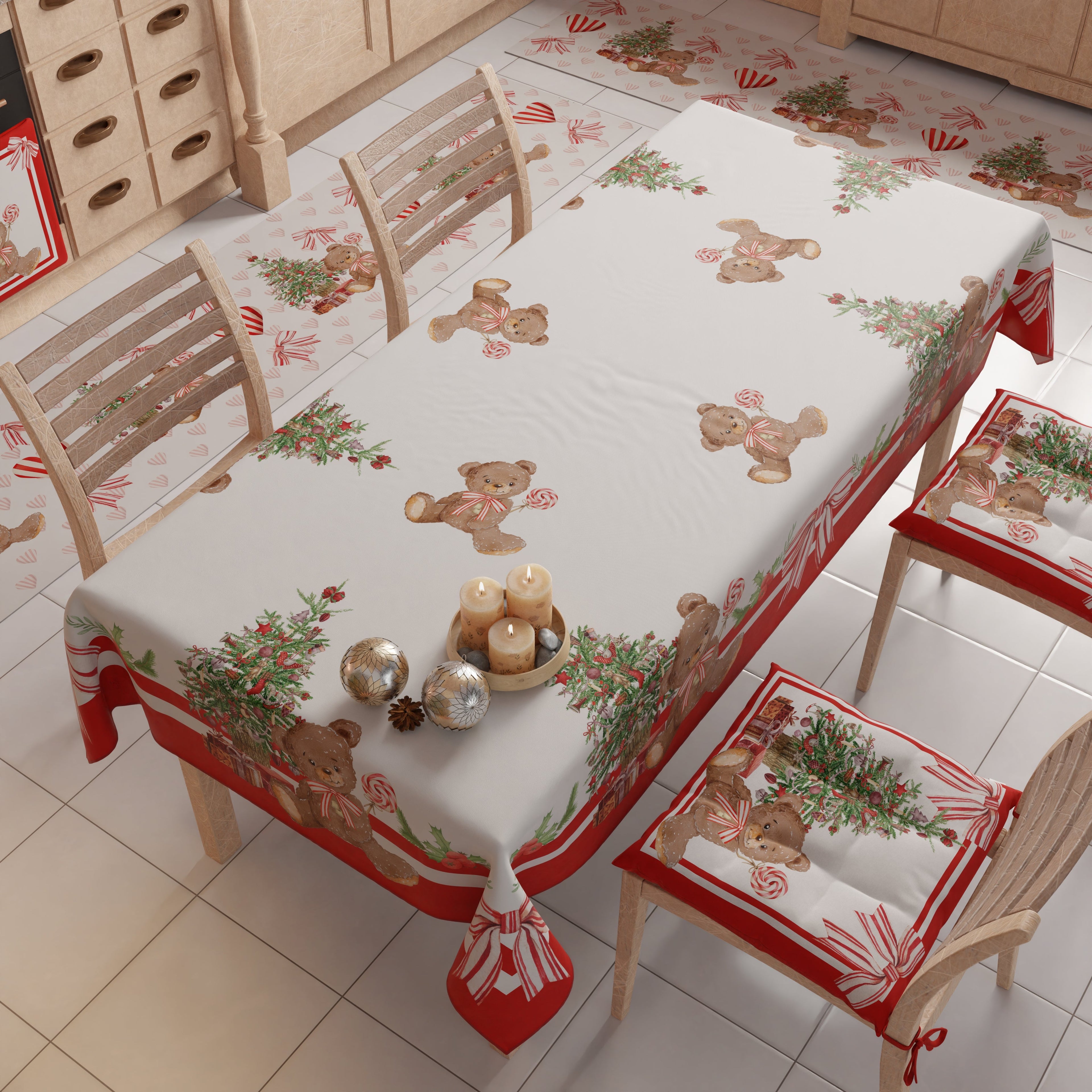 Tappeto Cucina Natalizio Antiscivolo Passatoia Natalizia Cucina lavabile, Orsetto