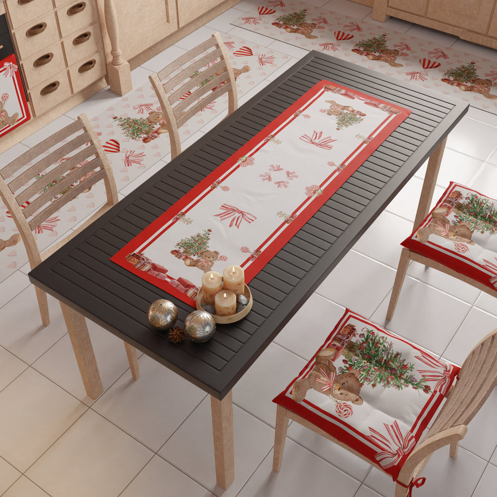Runner Tavola Natalizio, Tovaglia Runner Natalizia, Runner Cucina Orsetto