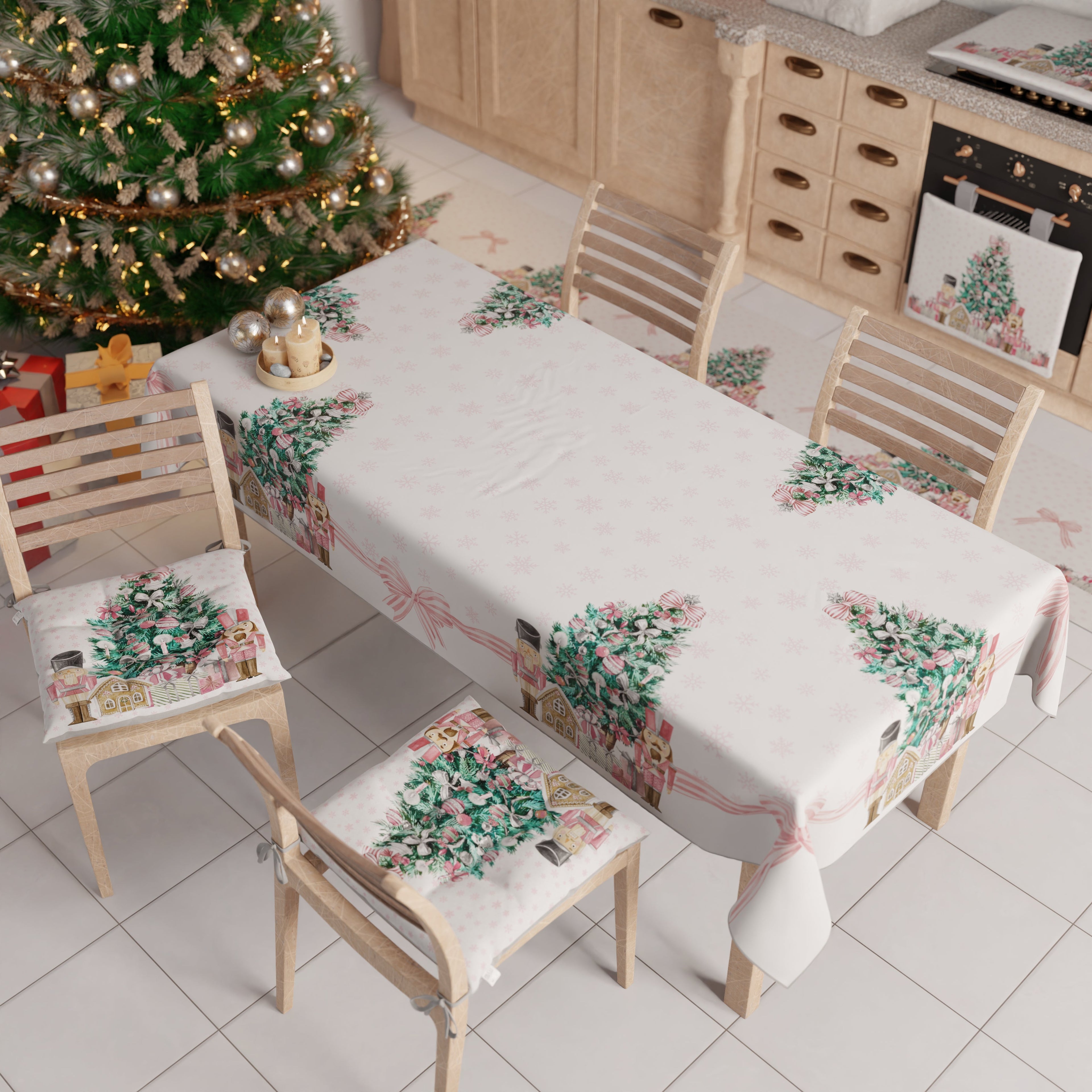 Tovaglia Natalizia, Tovaglia da tavola Antimacchia, Copritavolo da Cucina Soldatini Rosa