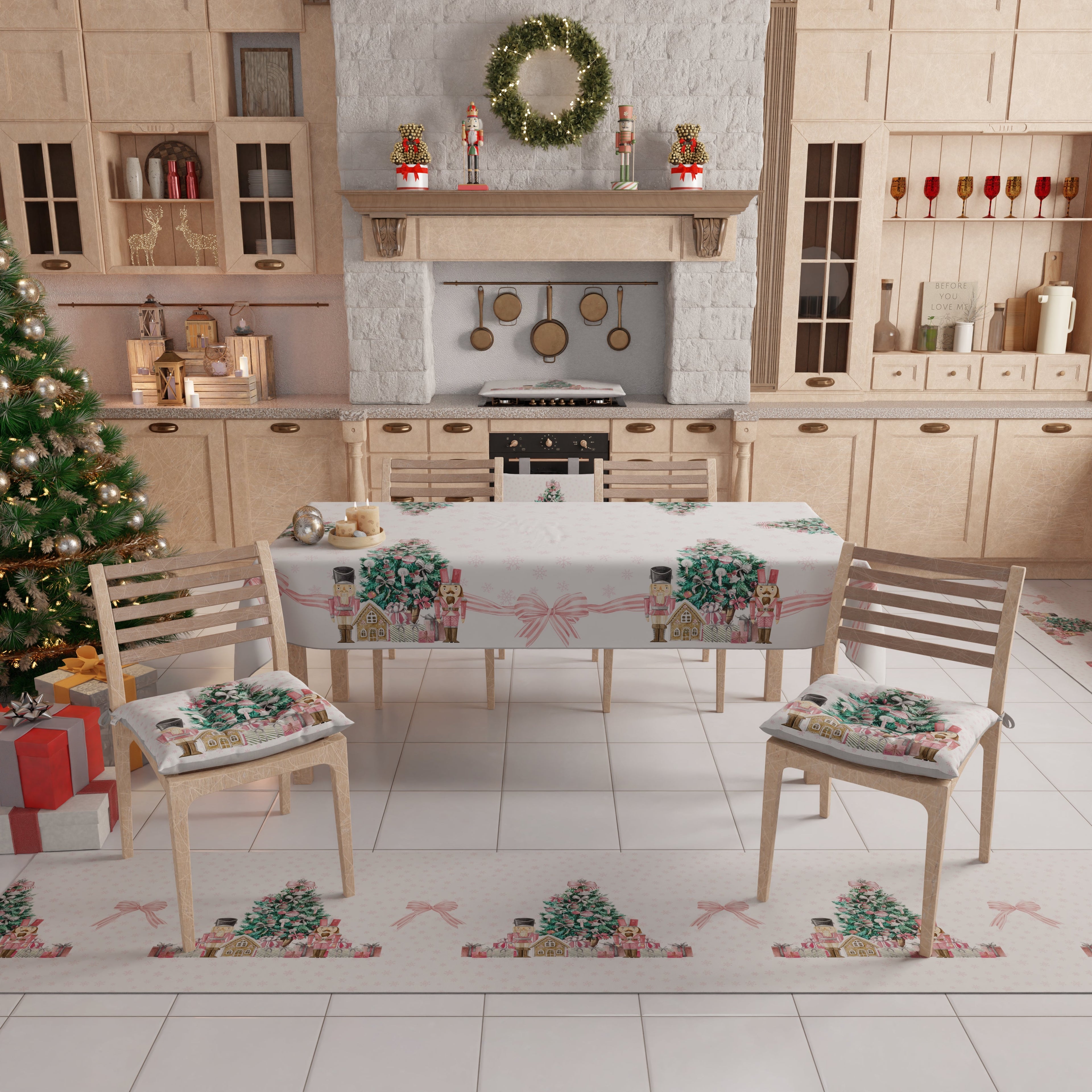 Tappeto Cucina Natalizio Antiscivolo Passatoia Natalizia Cucina lavabile, Soldatini Rosa