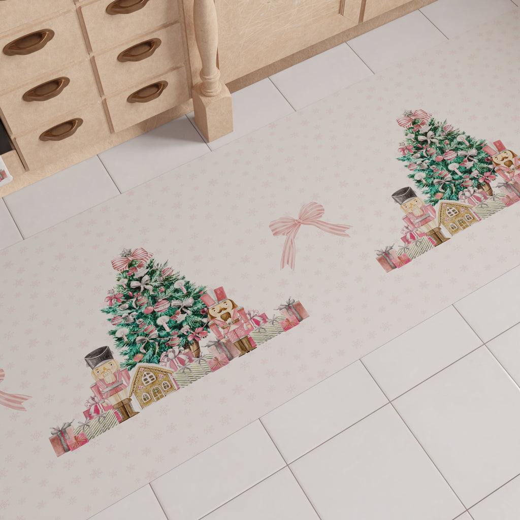 Tappeto Cucina Natalizio Antiscivolo Passatoia Natalizia Cucina lavabile, Soldatini Rosa