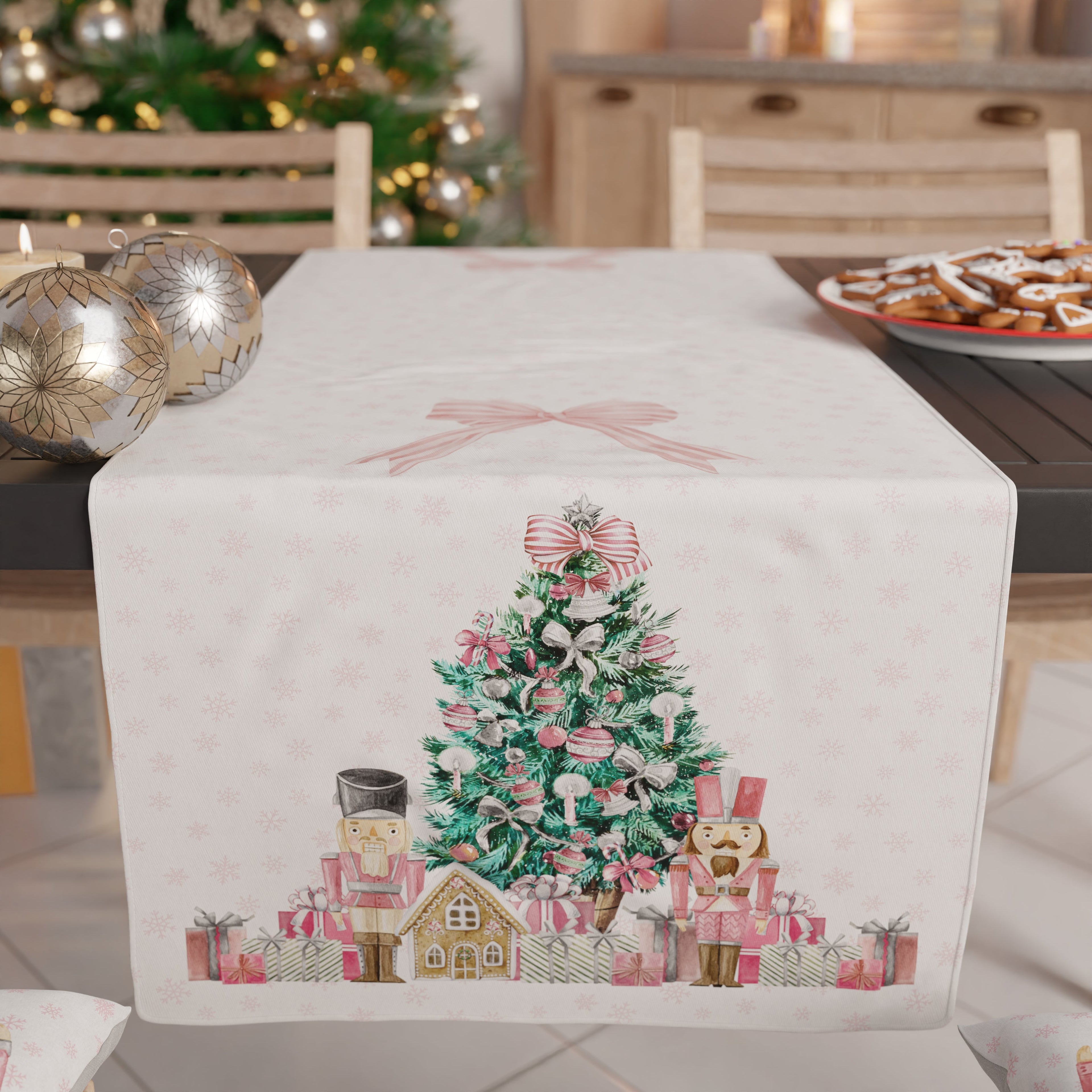 Runner Tavola Natalizio, Tovaglia Runner Natalizia, Runner Cucina Soldatini Rosa