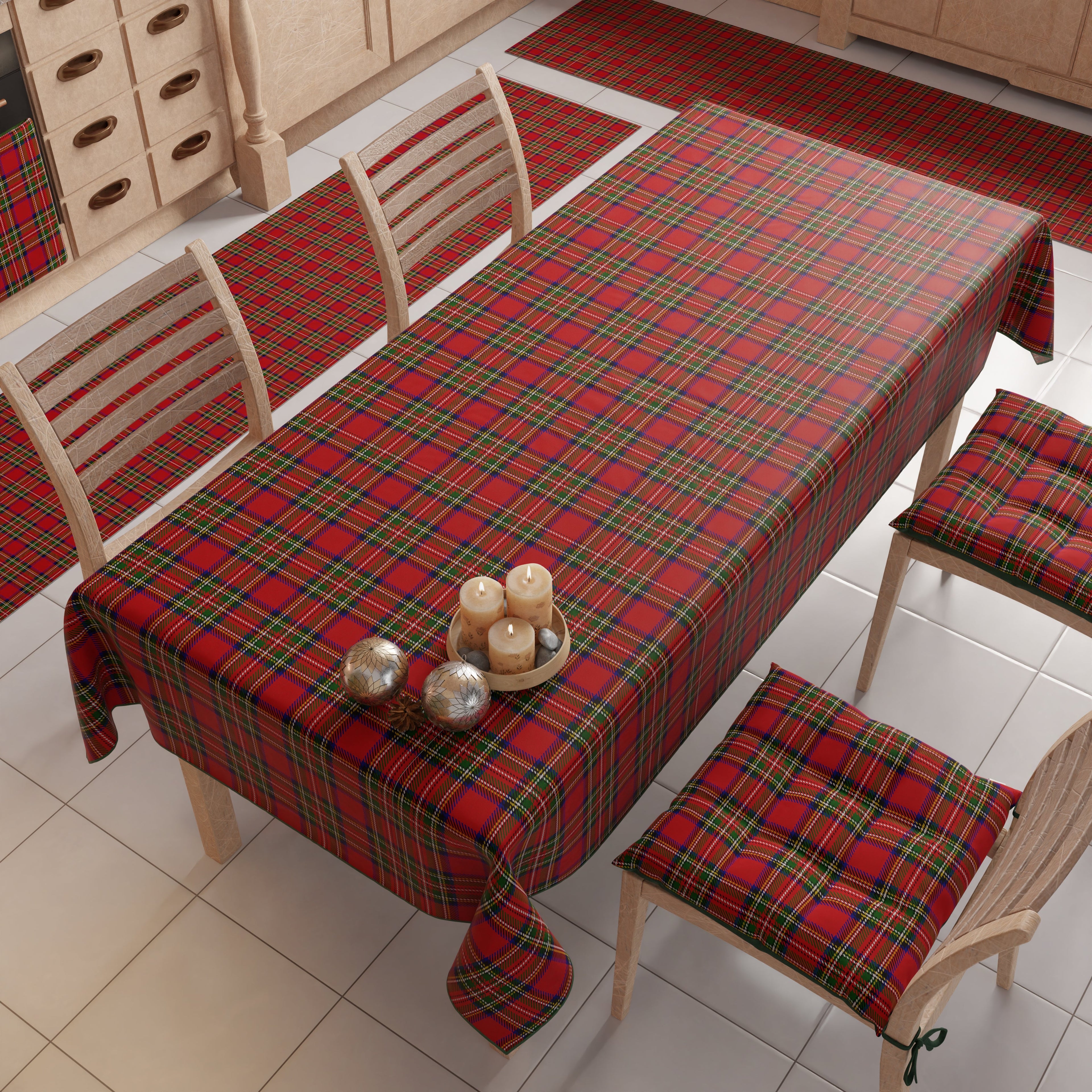 Tovaglia Natalizia, Tovaglia da tavola Antimacchia, Copritavolo da Cucina Tartan, Fantasia Scozzese