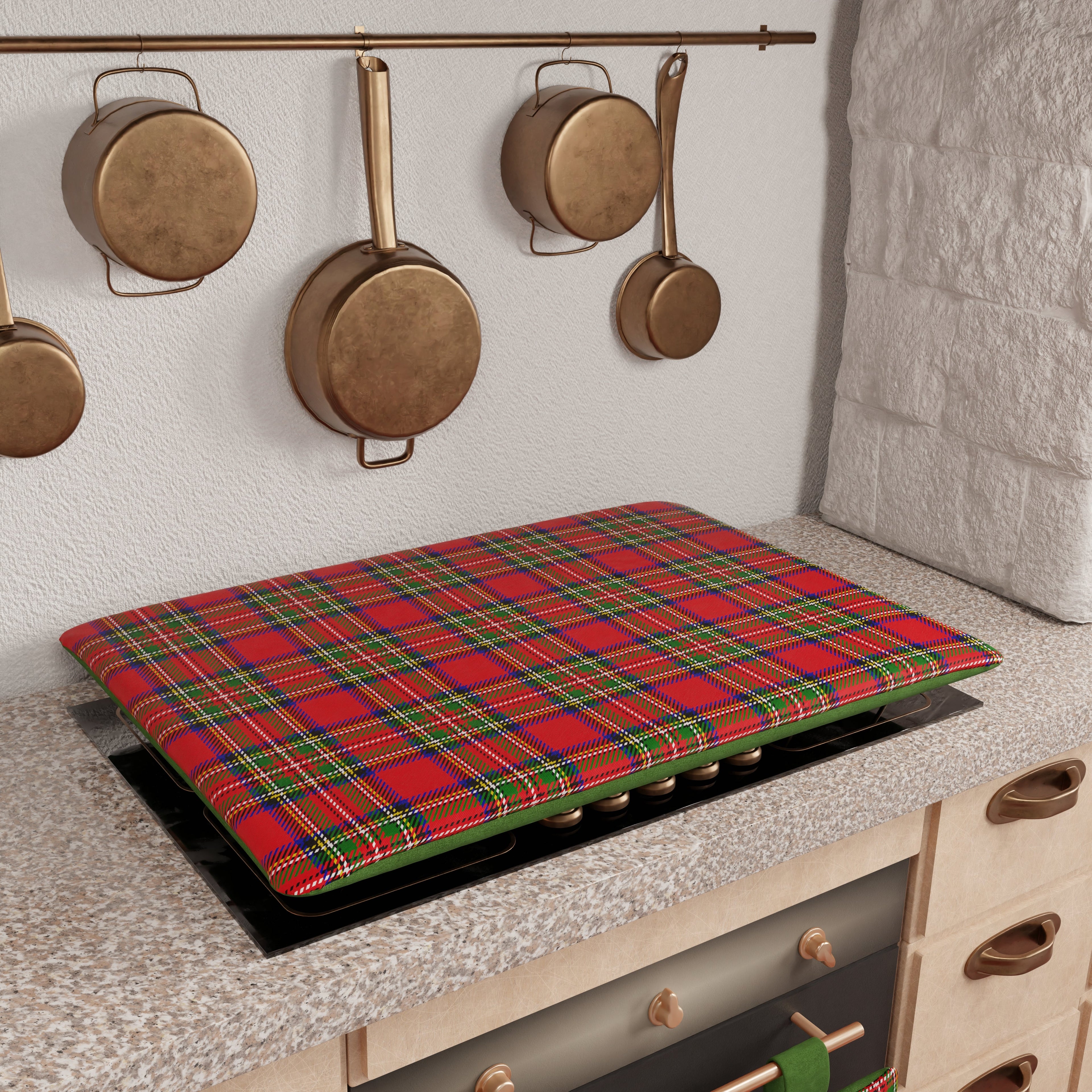 Coprifornello Natalizio Coprifuochi Cucina in Stampa Digitale Tartan, Fantasia Scozzese