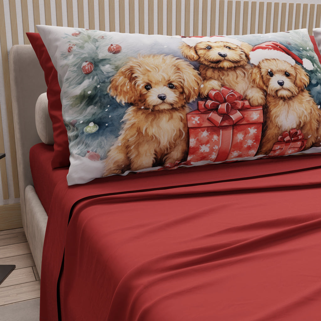 Lenzuola Natalizie in Cotone, Completo Letto con Federe in Stampa Digitale Dog