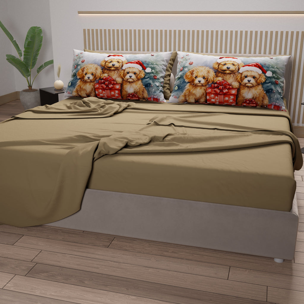 Lenzuola Natalizie in Cotone, Completo Letto con Federe in Stampa Digitale Dog