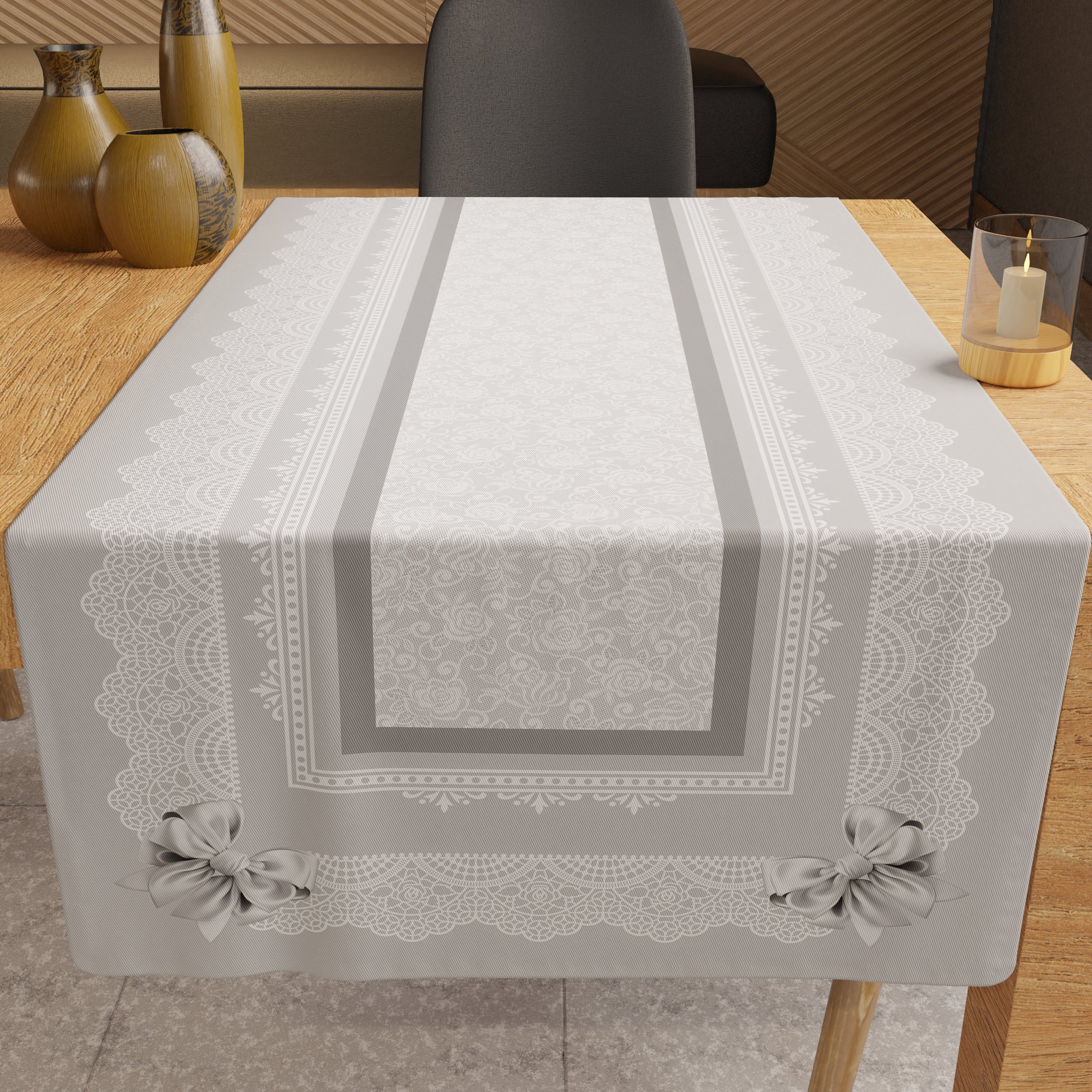 Runner Tavola, Tovaglia Runner, Runner Cucina Fiocco Grigio