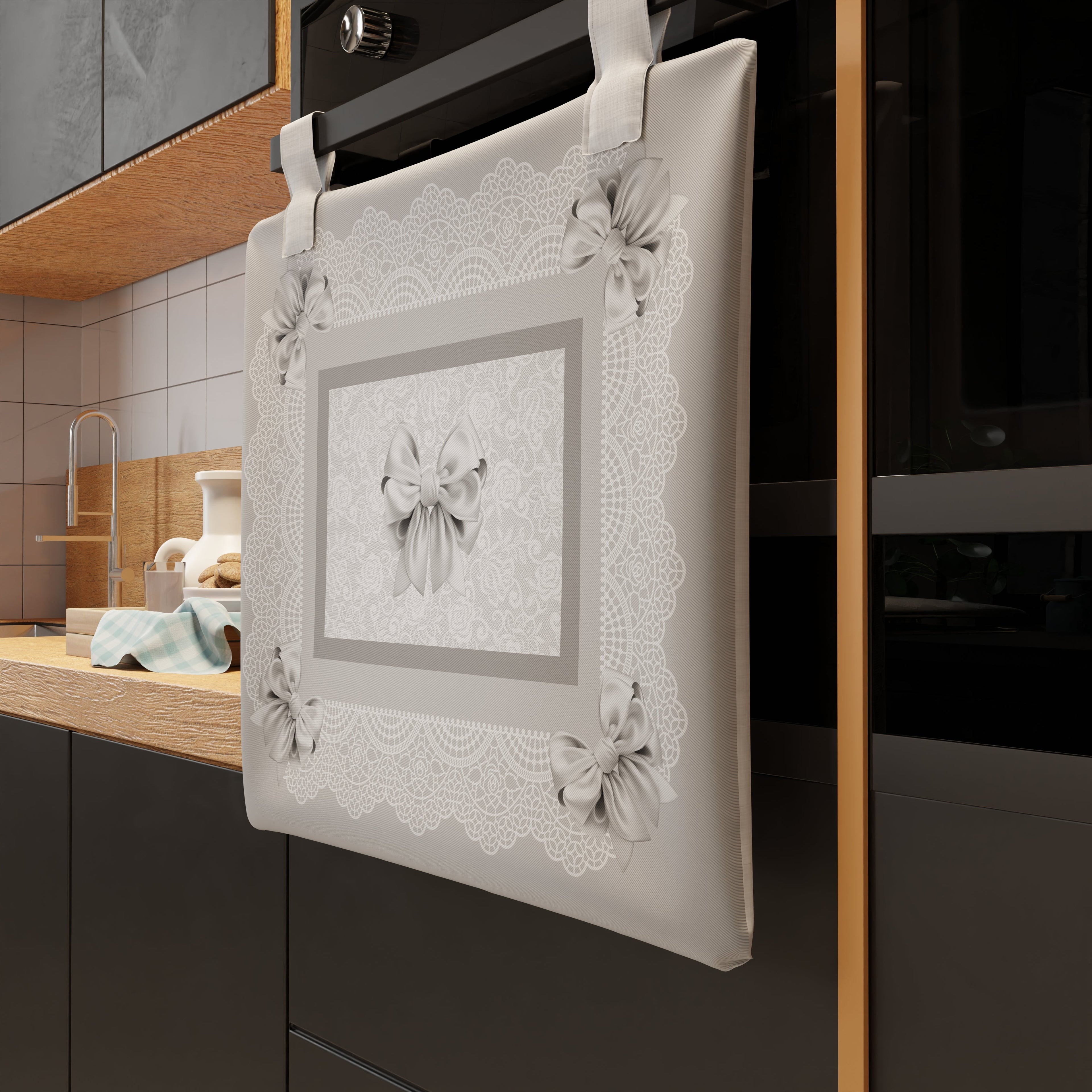 Copriforno per Cucina in Stampa Digitale Fiocco Grigio 1pz 45x55cm