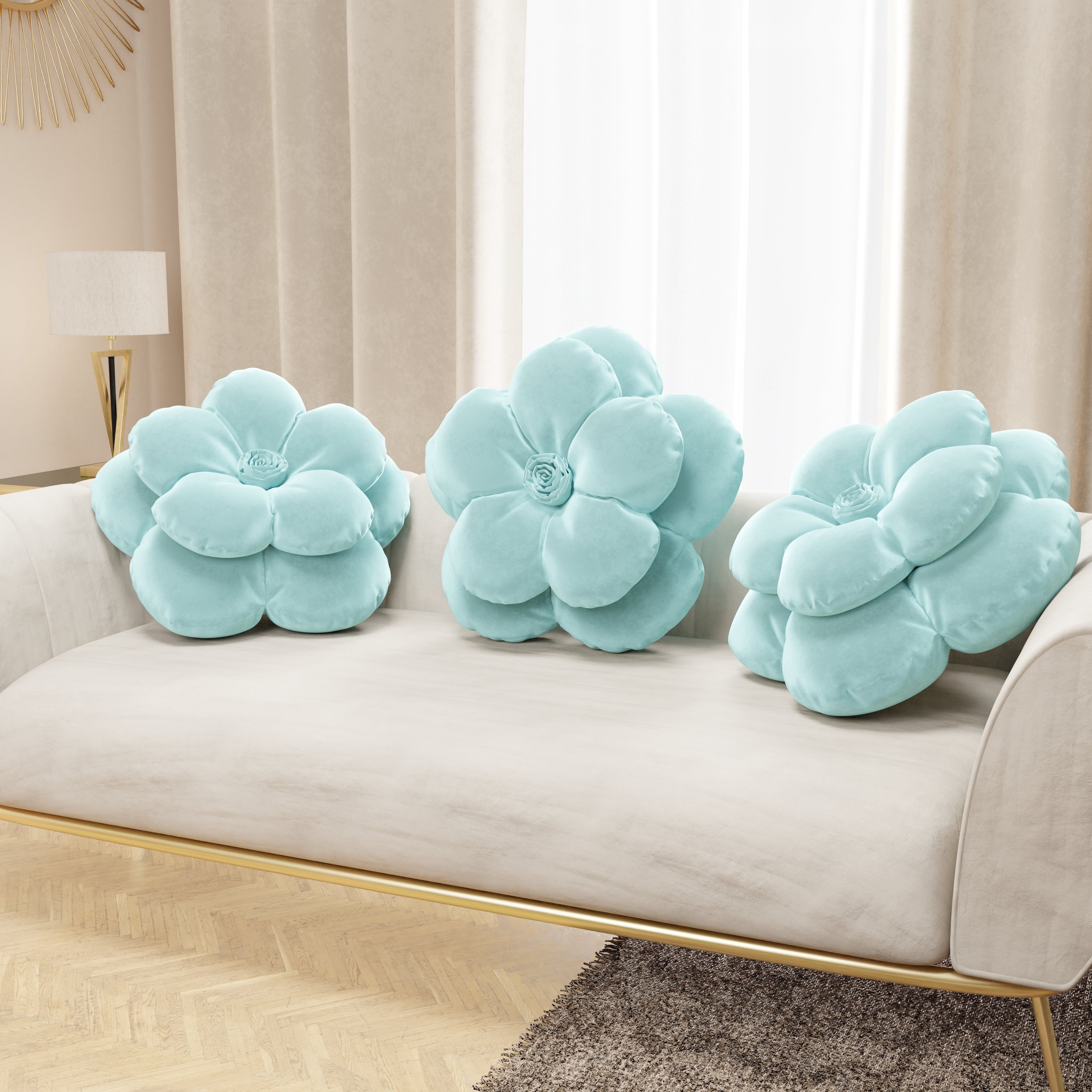 Cuscino Arredo Fiore Celeste