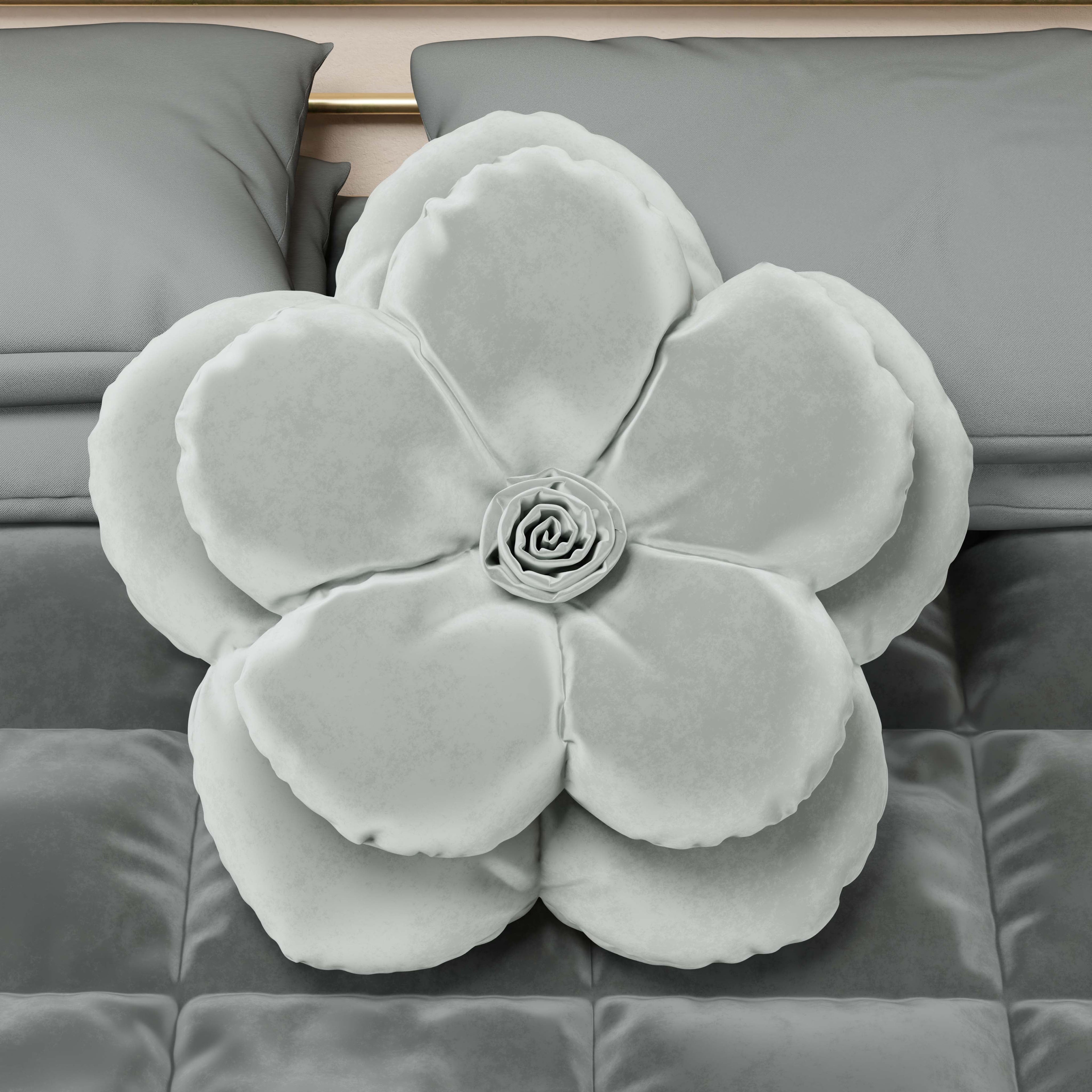 Cuscino Arredo Fiore Grigio Chiaro