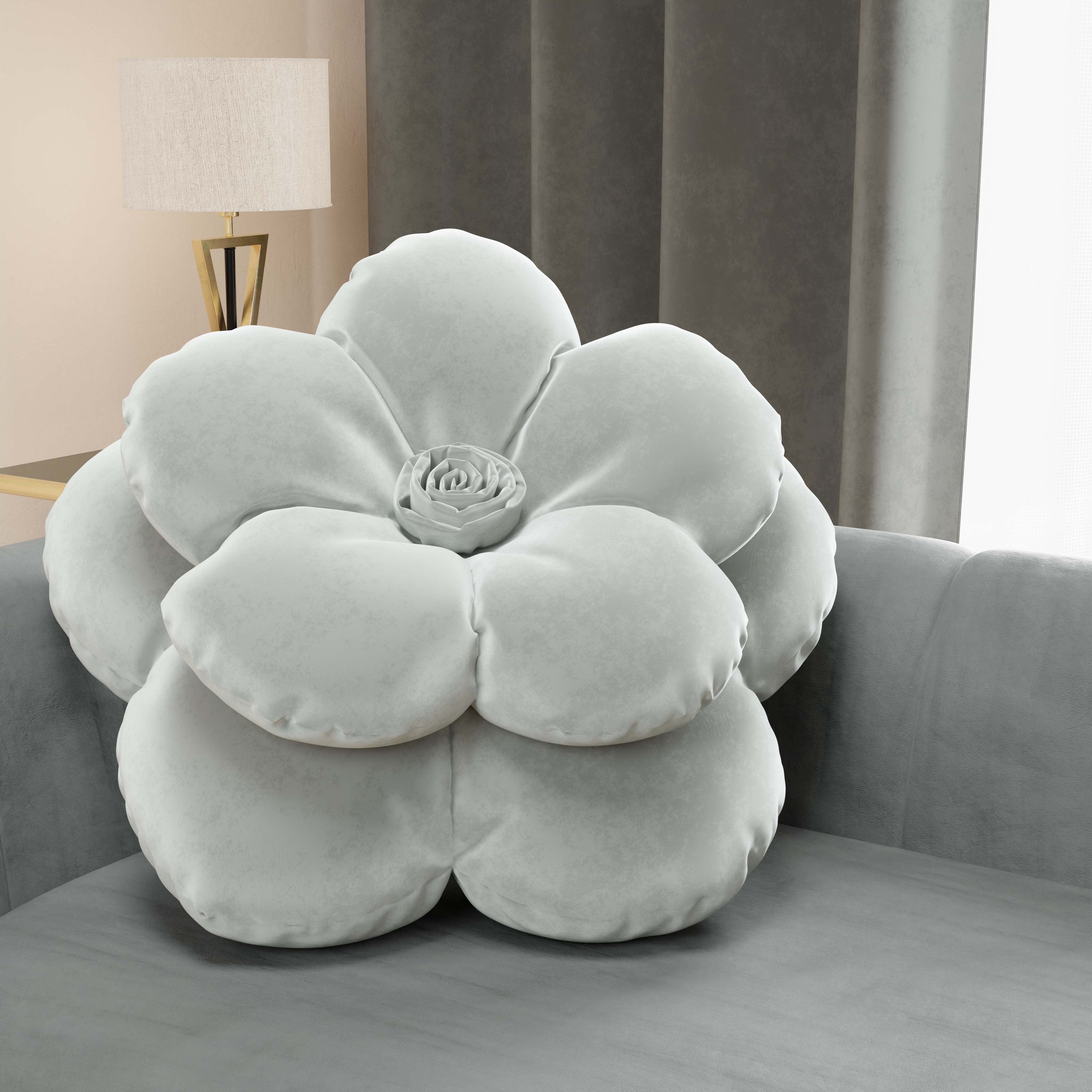 Cuscino Arredo Fiore Grigio Chiaro