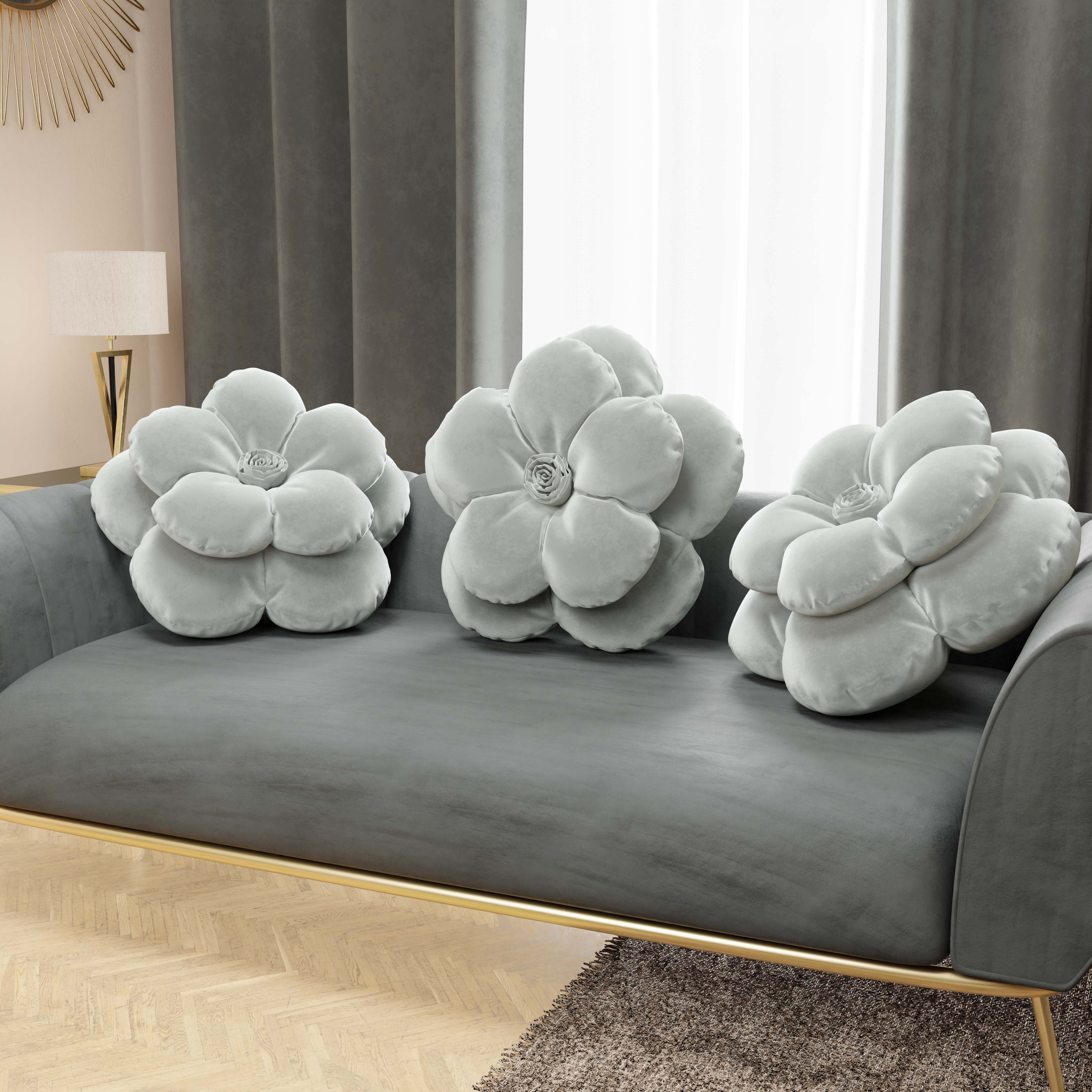Cuscino Arredo Fiore Grigio Chiaro