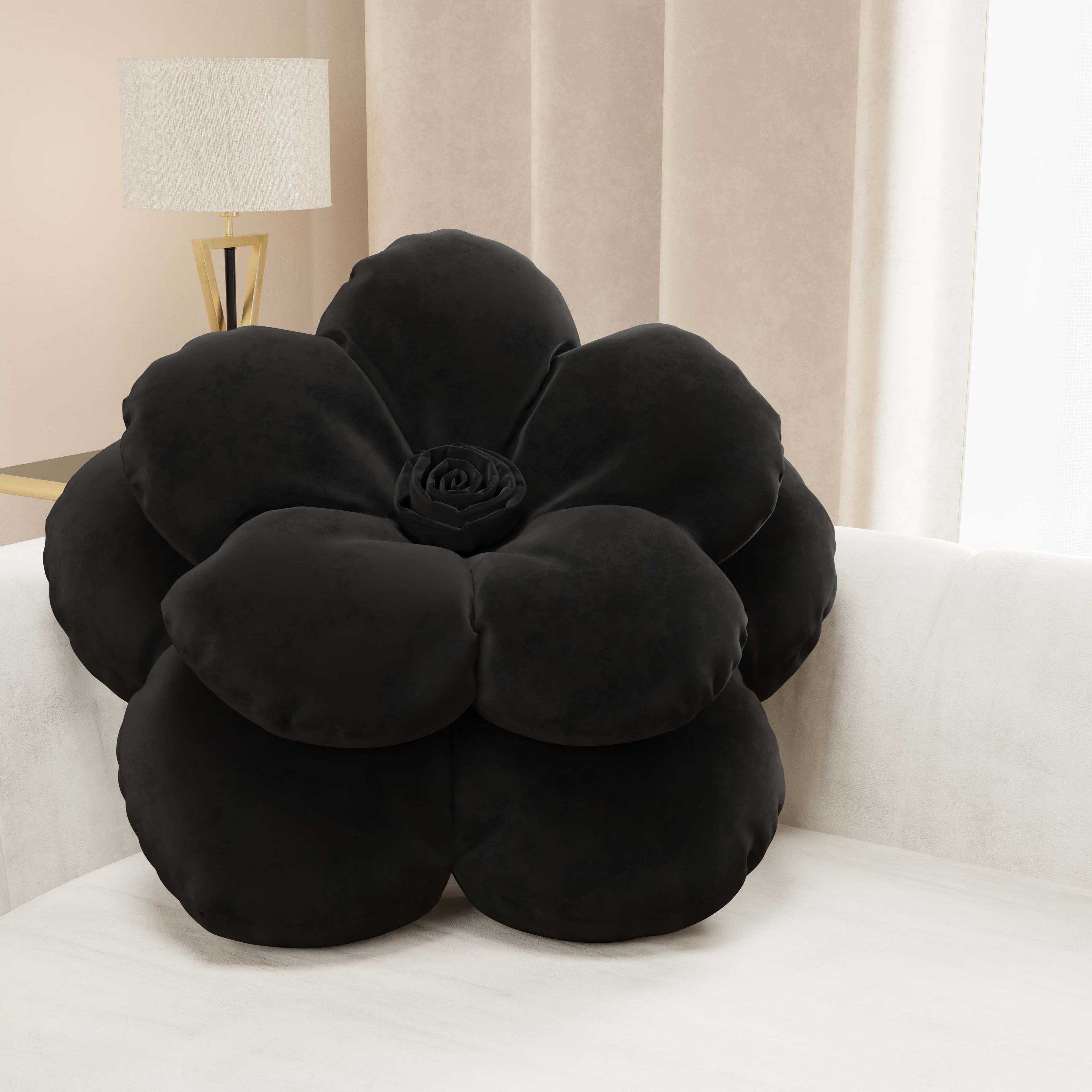 Cuscino Arredo Fiore Nero