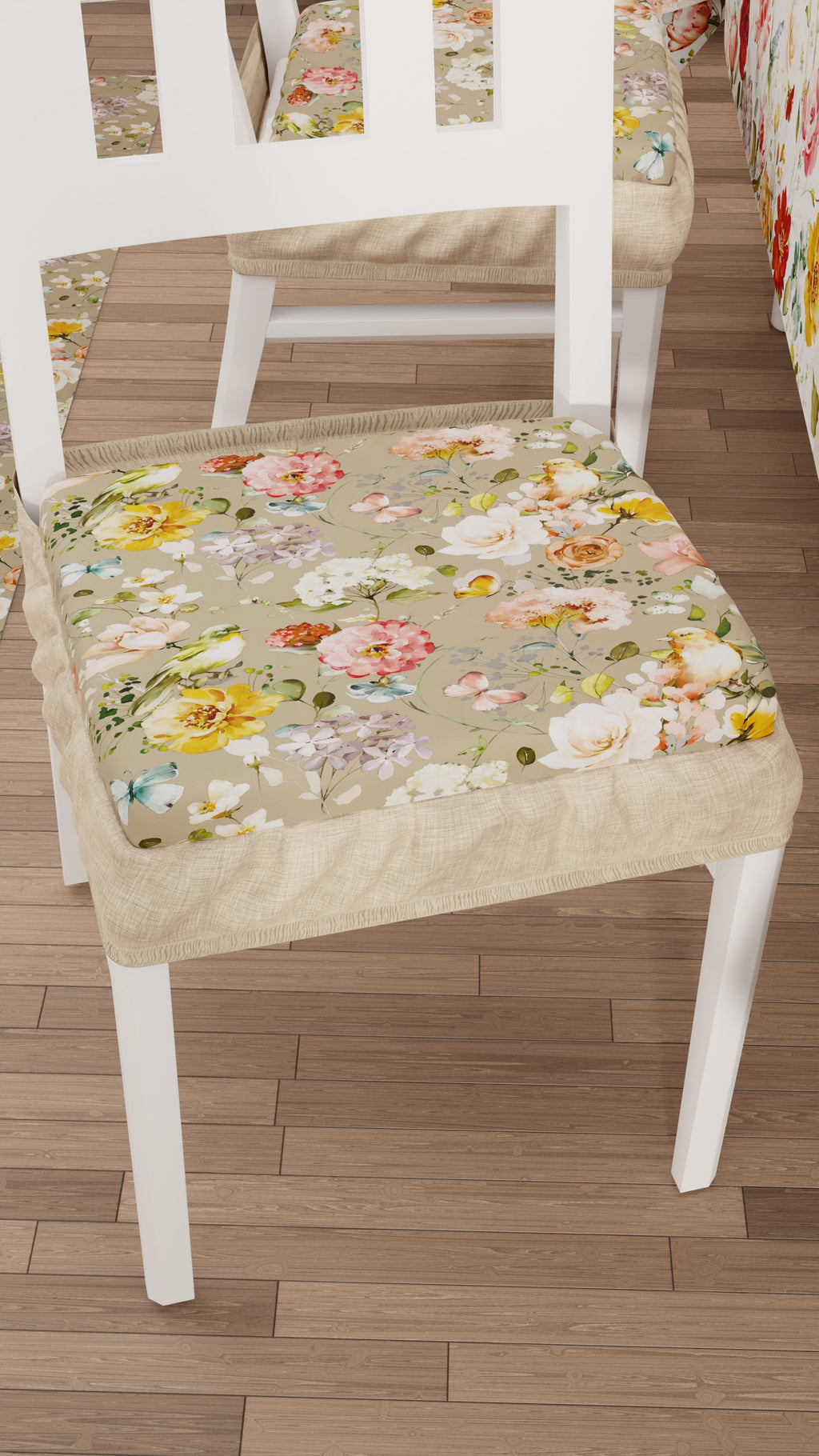 Cuscini per Sedie con Elastico Coprisedia in Stampa Digitale 2 Pezzi Floreale 06 Beige