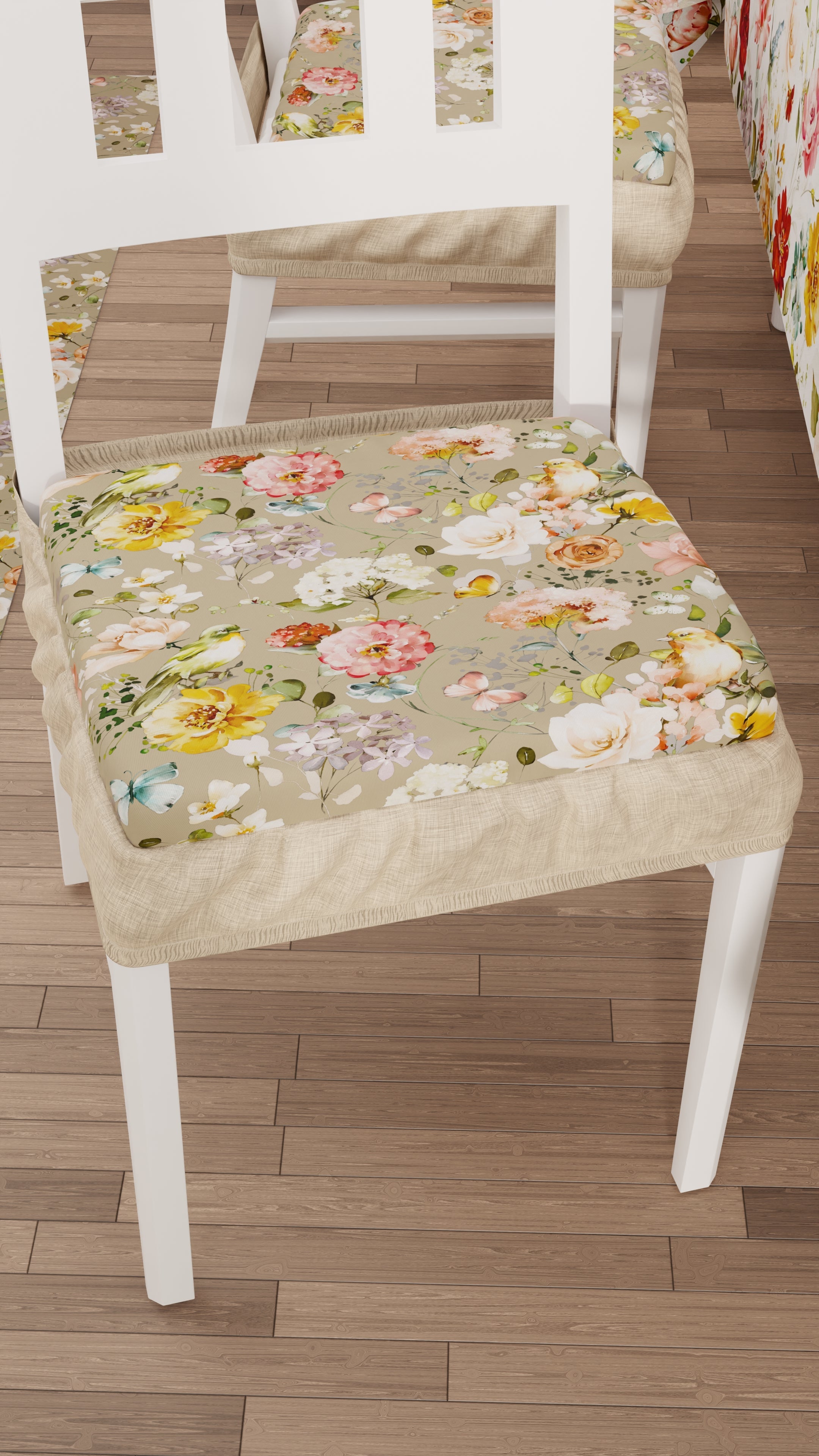 Cuscini per Sedie con Elastico Coprisedia in Stampa Digitale 2 Pezzi Floreale 06 Beige