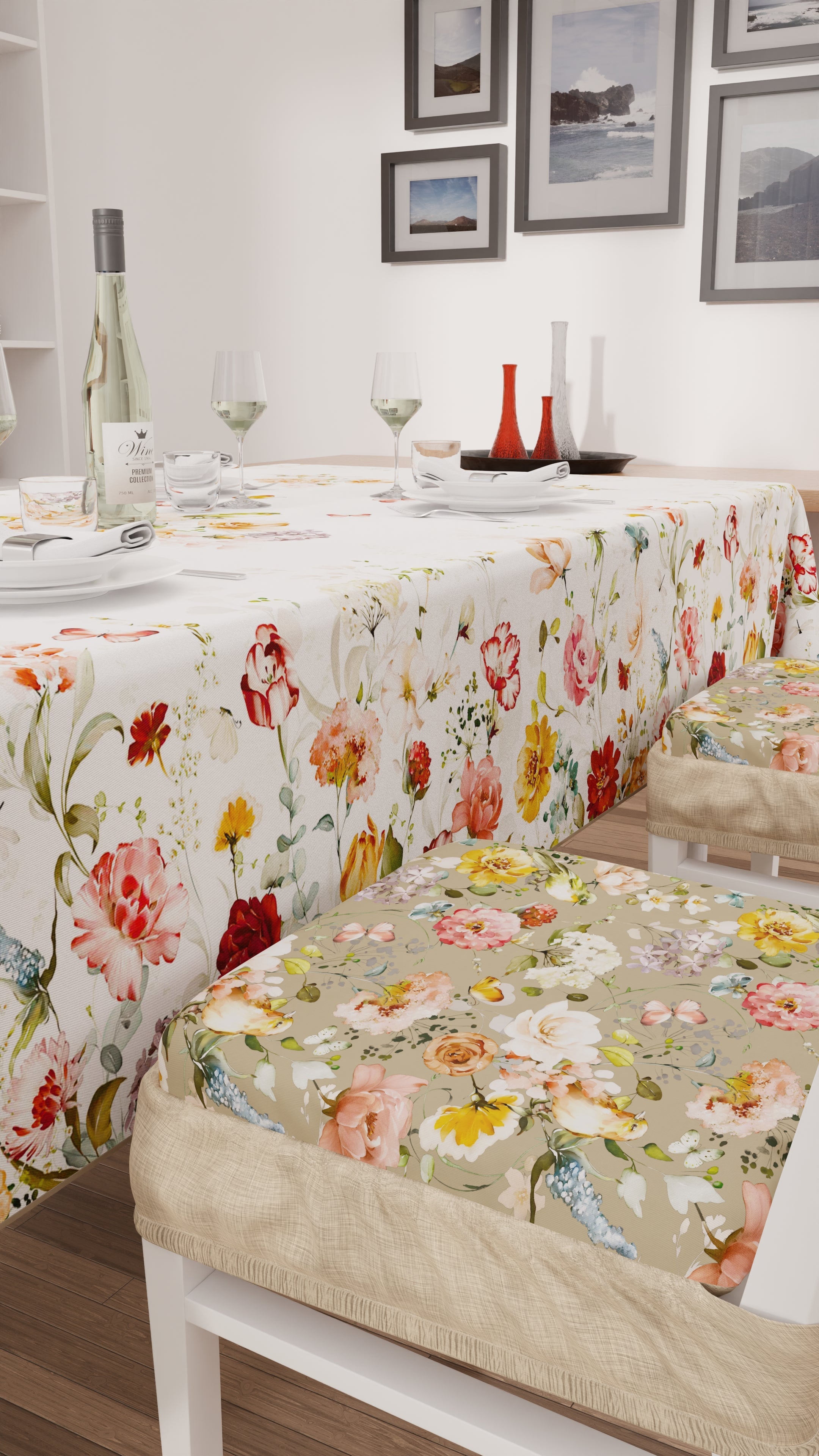 Cuscini per Sedie con Elastico Coprisedia in Stampa Digitale 2 Pezzi Floreale 06 Beige