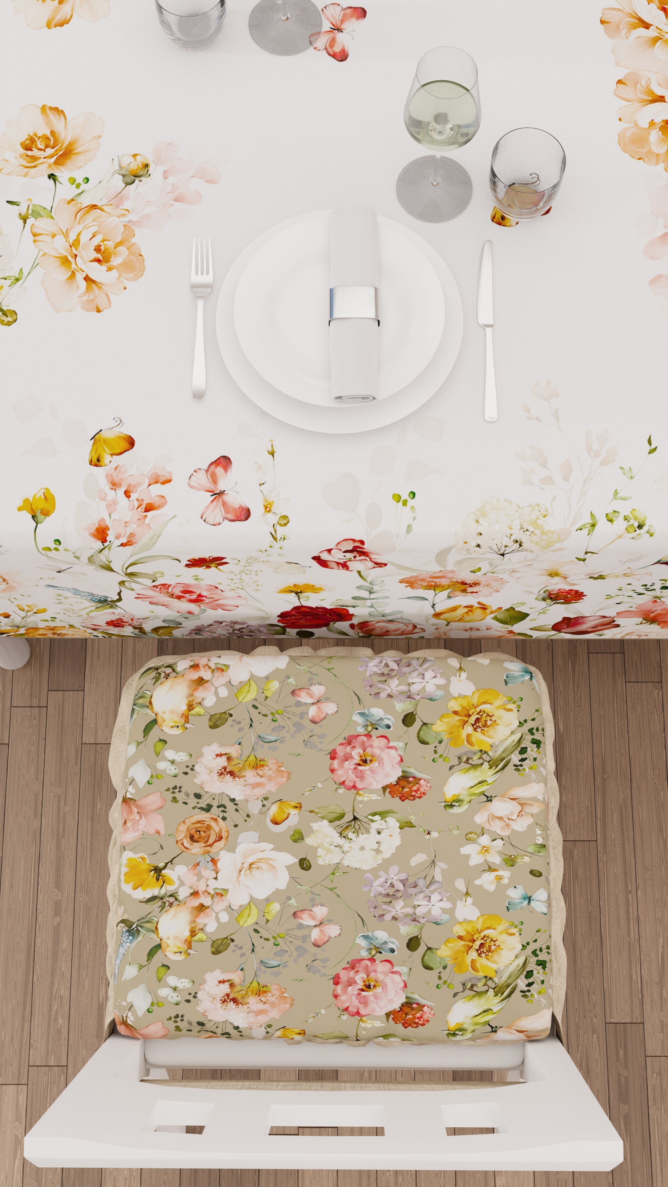 Cuscini per Sedie con Elastico Coprisedia in Stampa Digitale 2 Pezzi Floreale 06 Beige