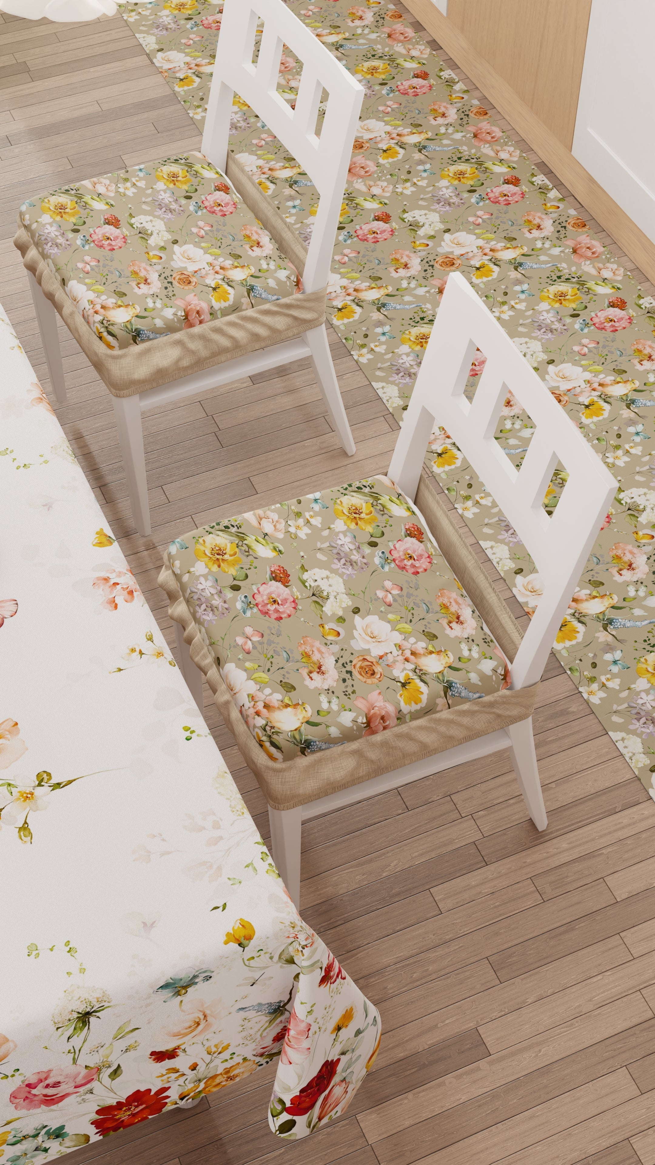 Cuscini per Sedie con Elastico Coprisedia in Stampa Digitale 2 Pezzi Floreale 06 Beige