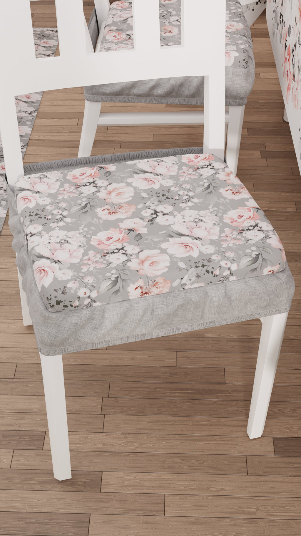 Cuscini per Sedie con Elastico Coprisedia in Stampa Digitale 2 Pezzi Floreale-17 Grigio
