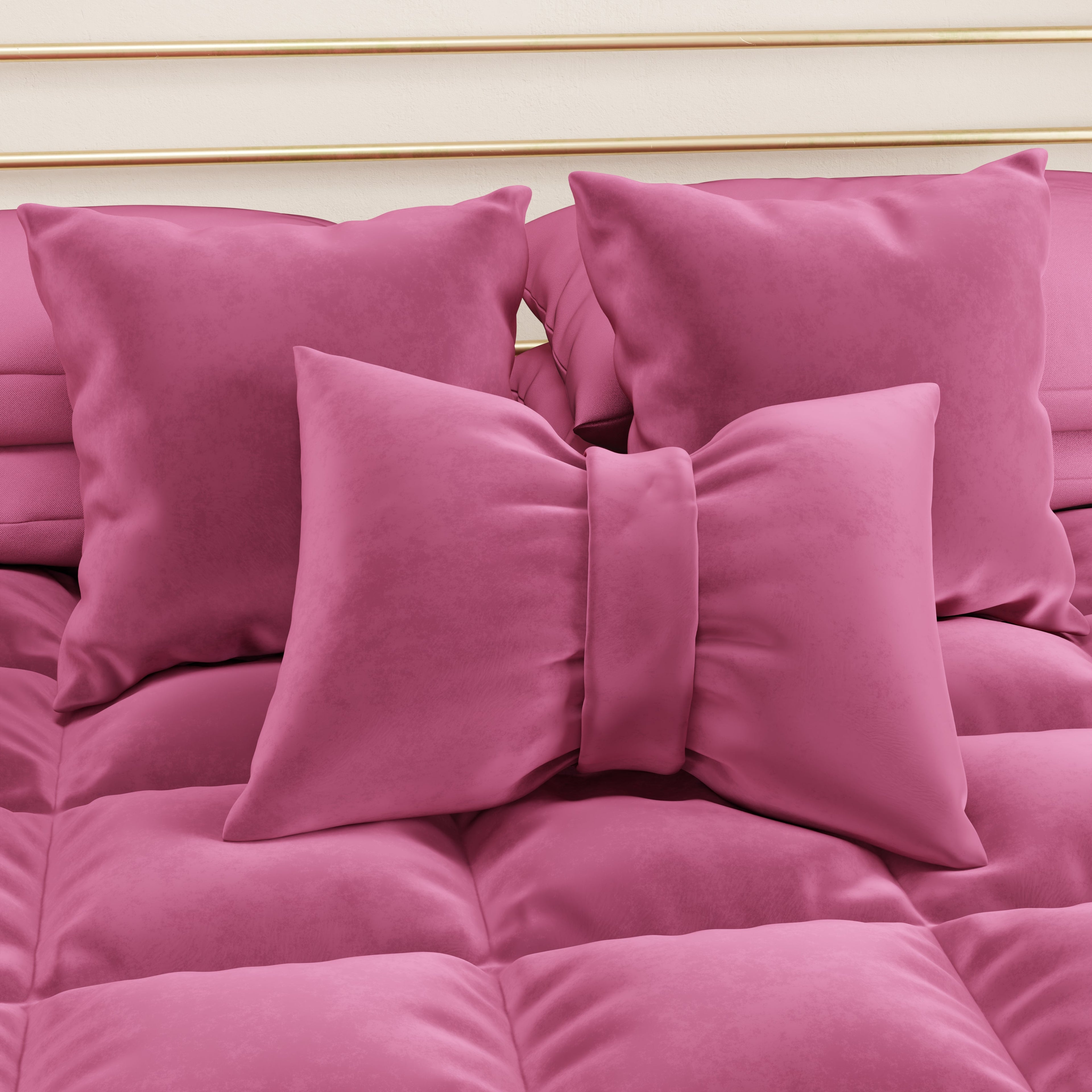 Cuscino Arredo Fiocco in Velluto 40x50 cm, Cuscino divano Fucsia
