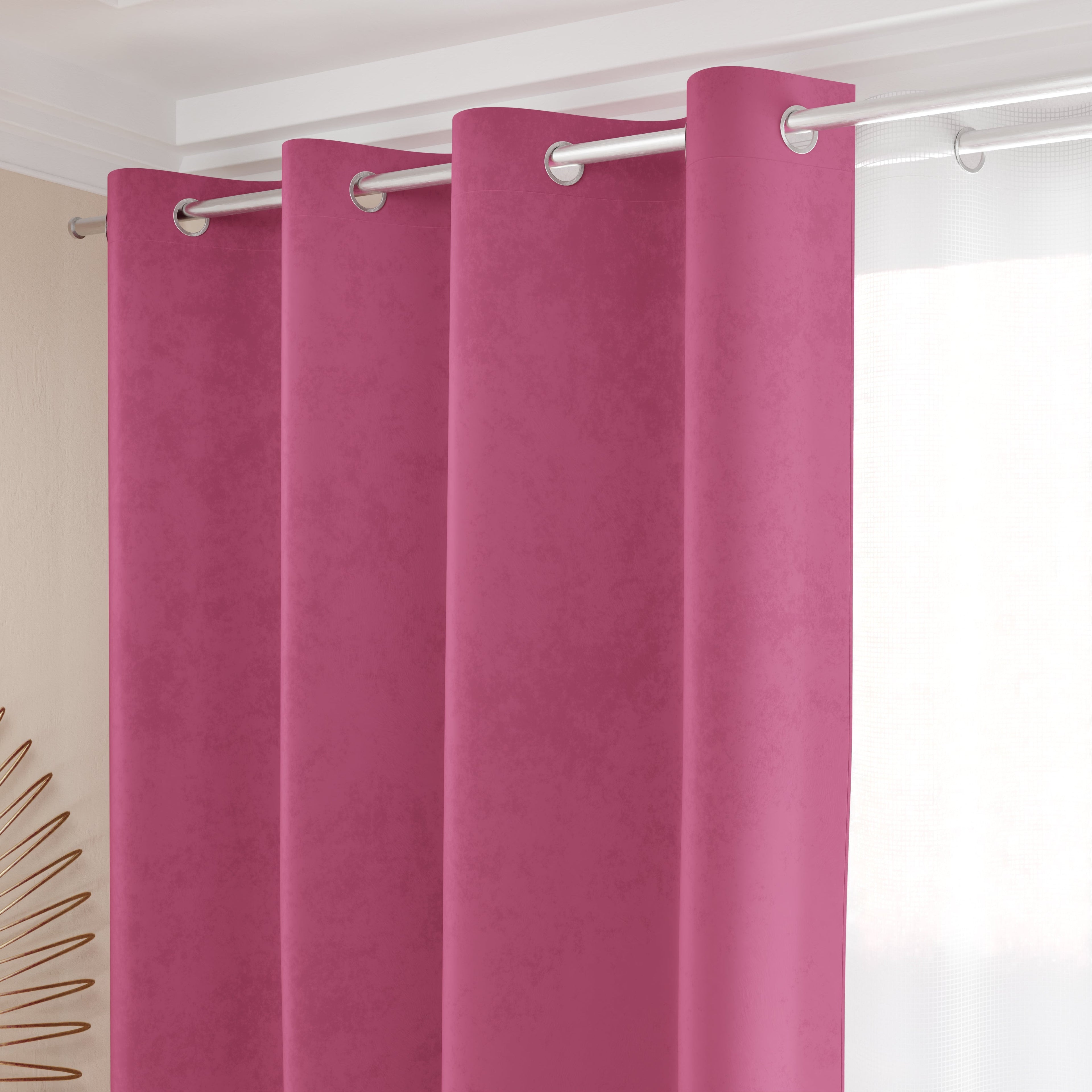 Tenda a Pannello in Velluto per Interni con Anelli, 140x280 cm, Fucsia