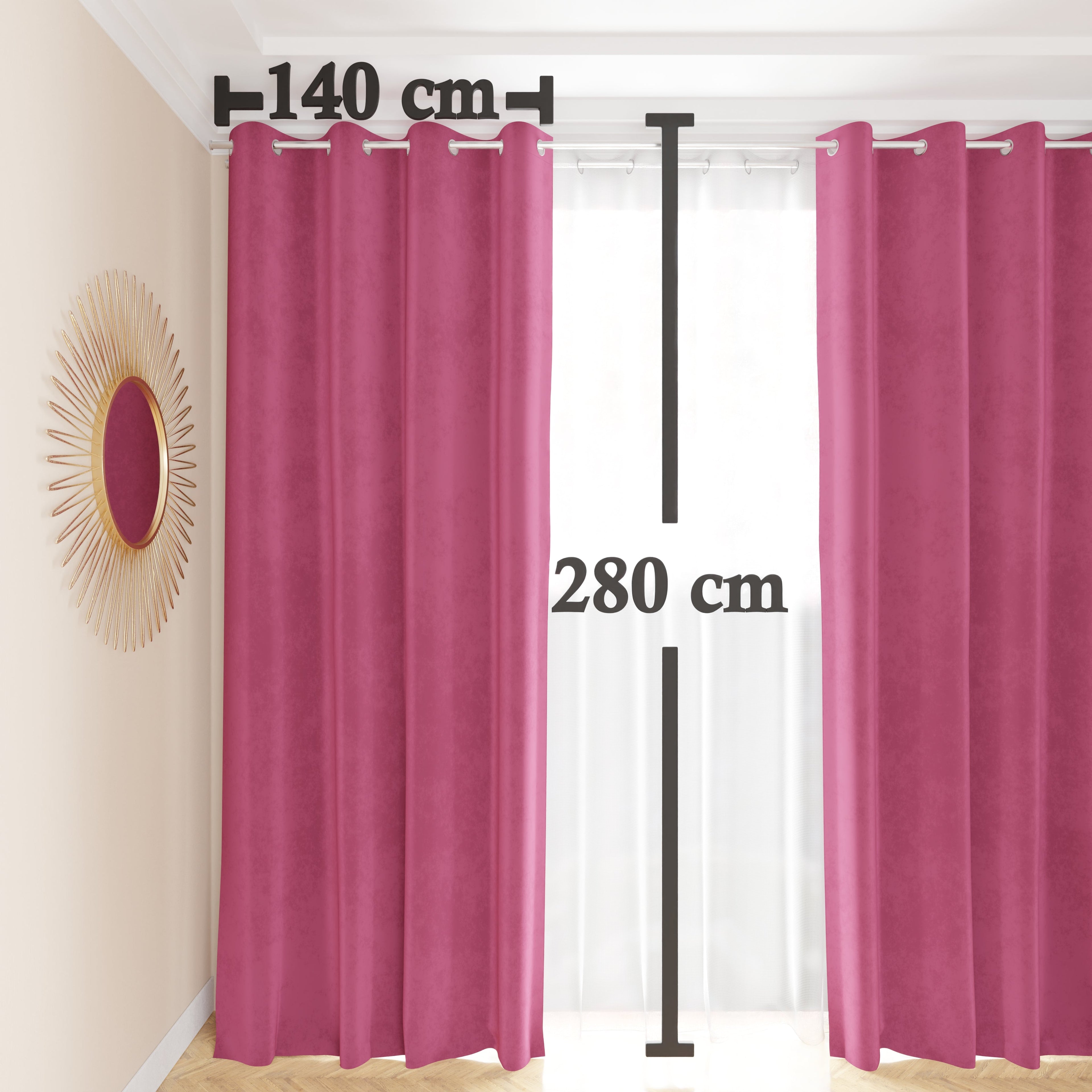 Tenda a Pannello in Velluto per Interni con Anelli, 140x280 cm, Fucsia