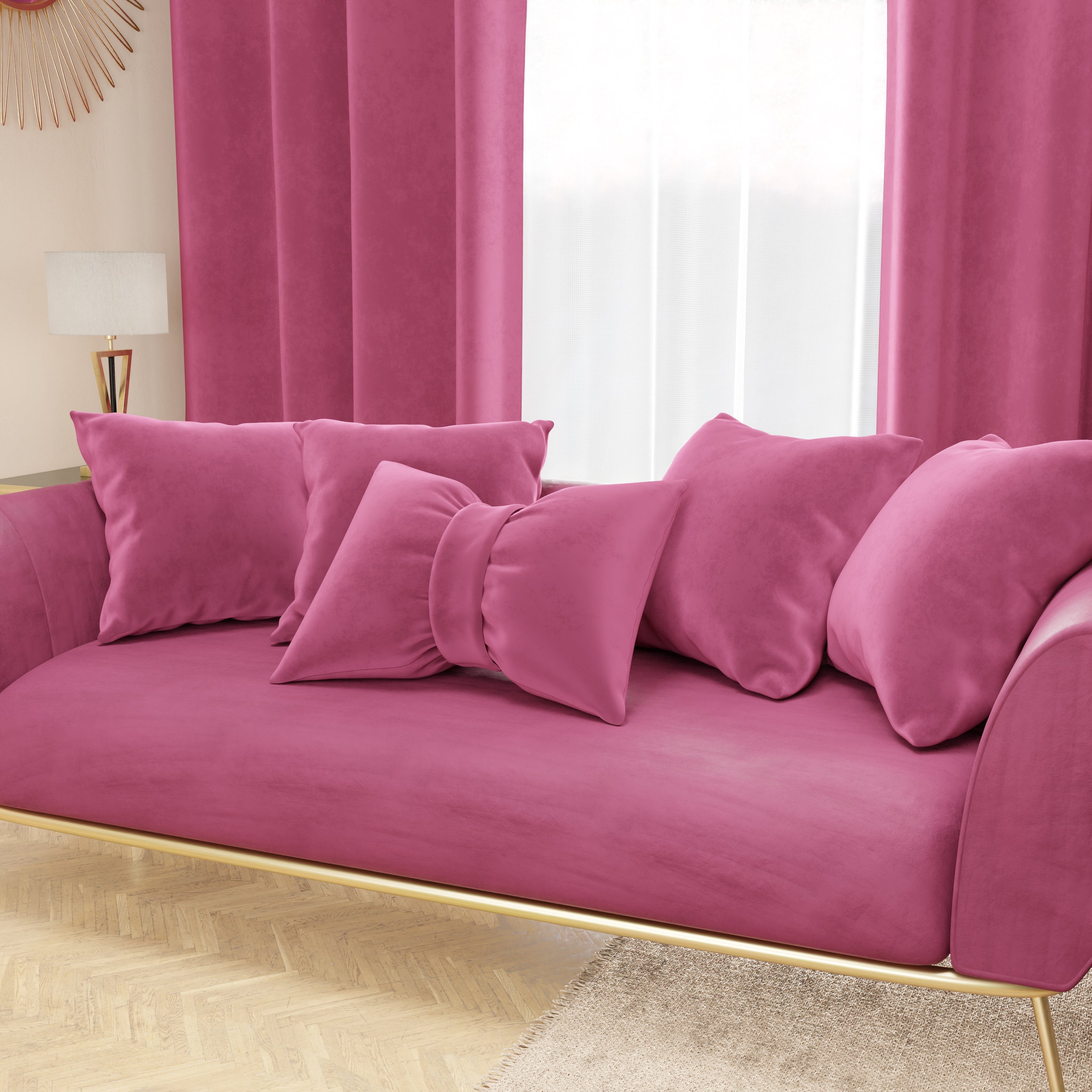 Cuscino Arredo Fiocco in Velluto 40x50 cm, Cuscino divano Fucsia