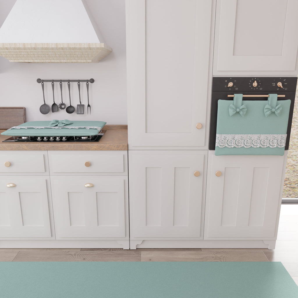 Coprifornello Coprifuochi Shabby Chic con Pizzo e Fiocco Verde Acqua