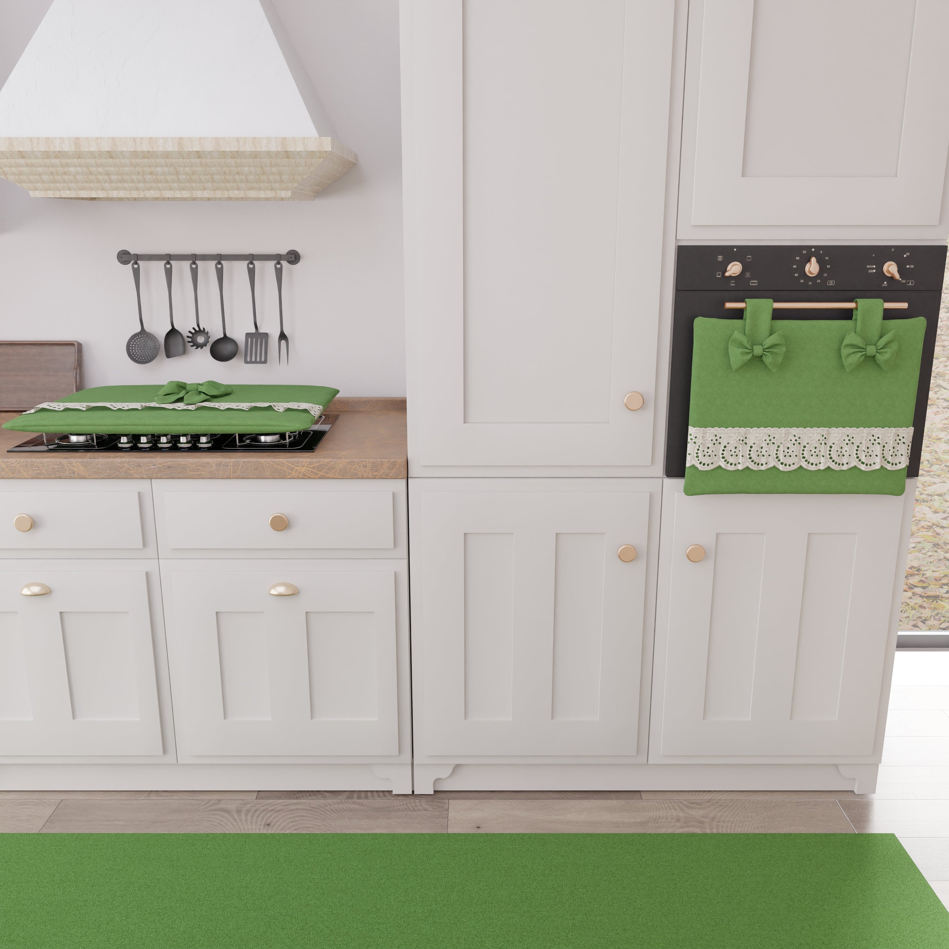Coprifornello Coprifuochi Shabby Chic con Pizzo e Fiocco Verde